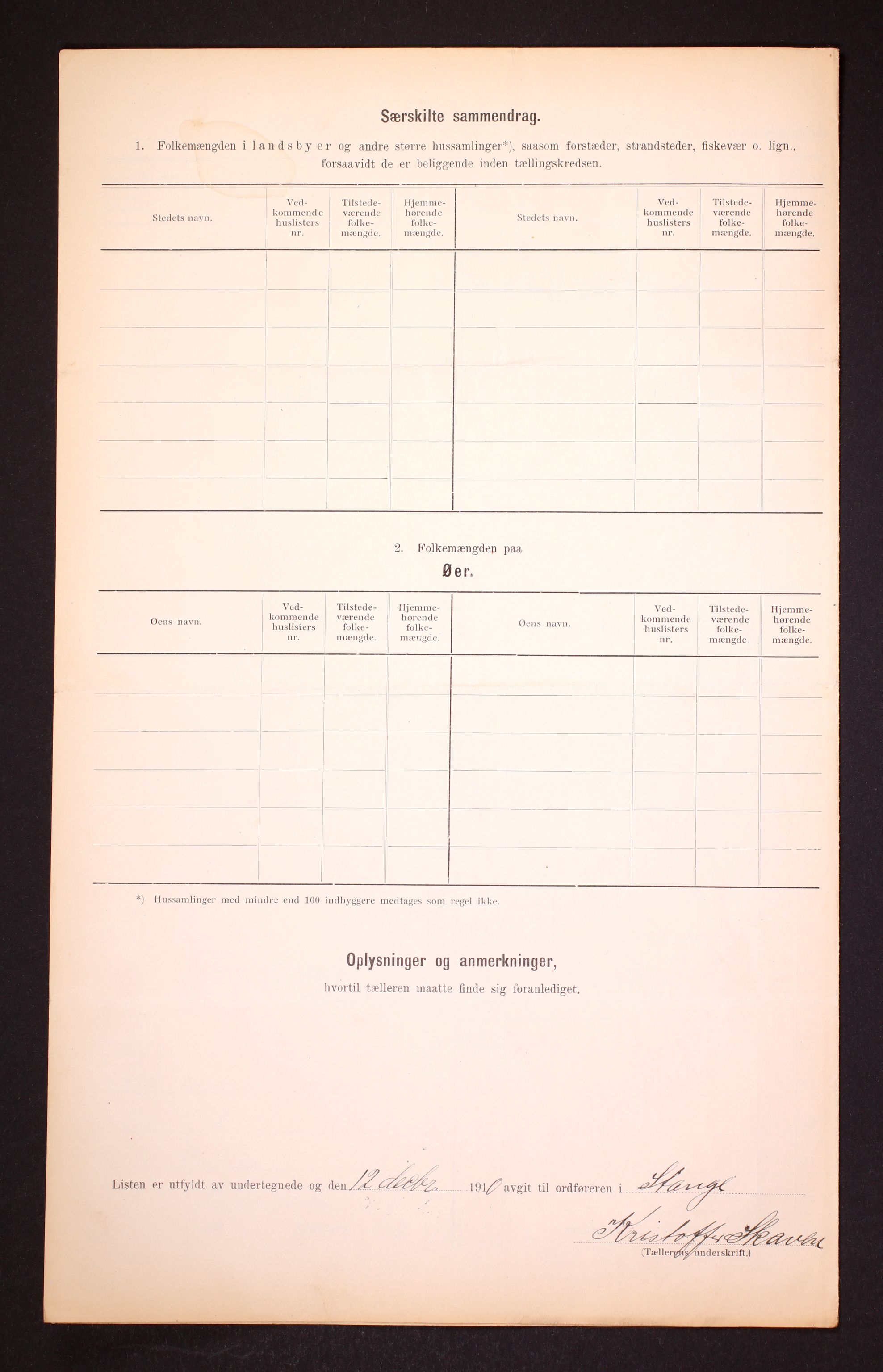 RA, 1910 census for Stange, 1910, p. 12