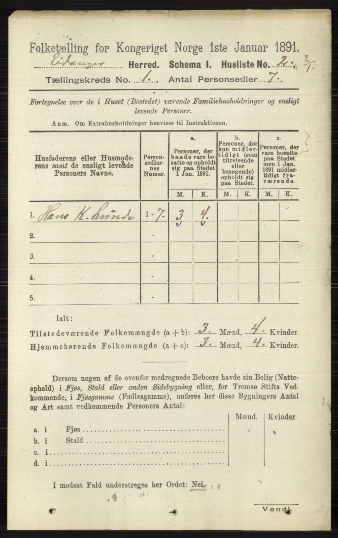 RA, 1891 census for 0813 Eidanger, 1891, p. 33