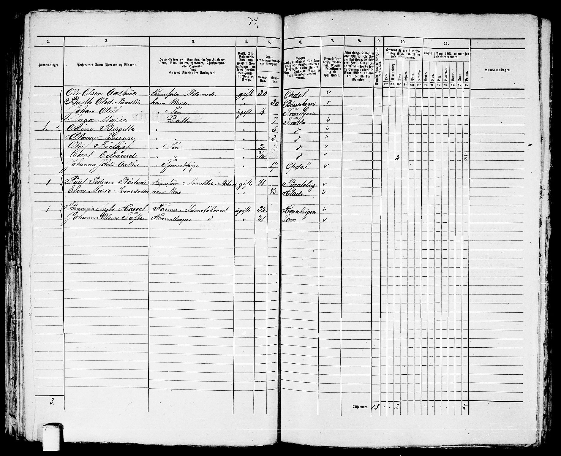 RA, 1865 census for Trondheim, 1865, p. 2200