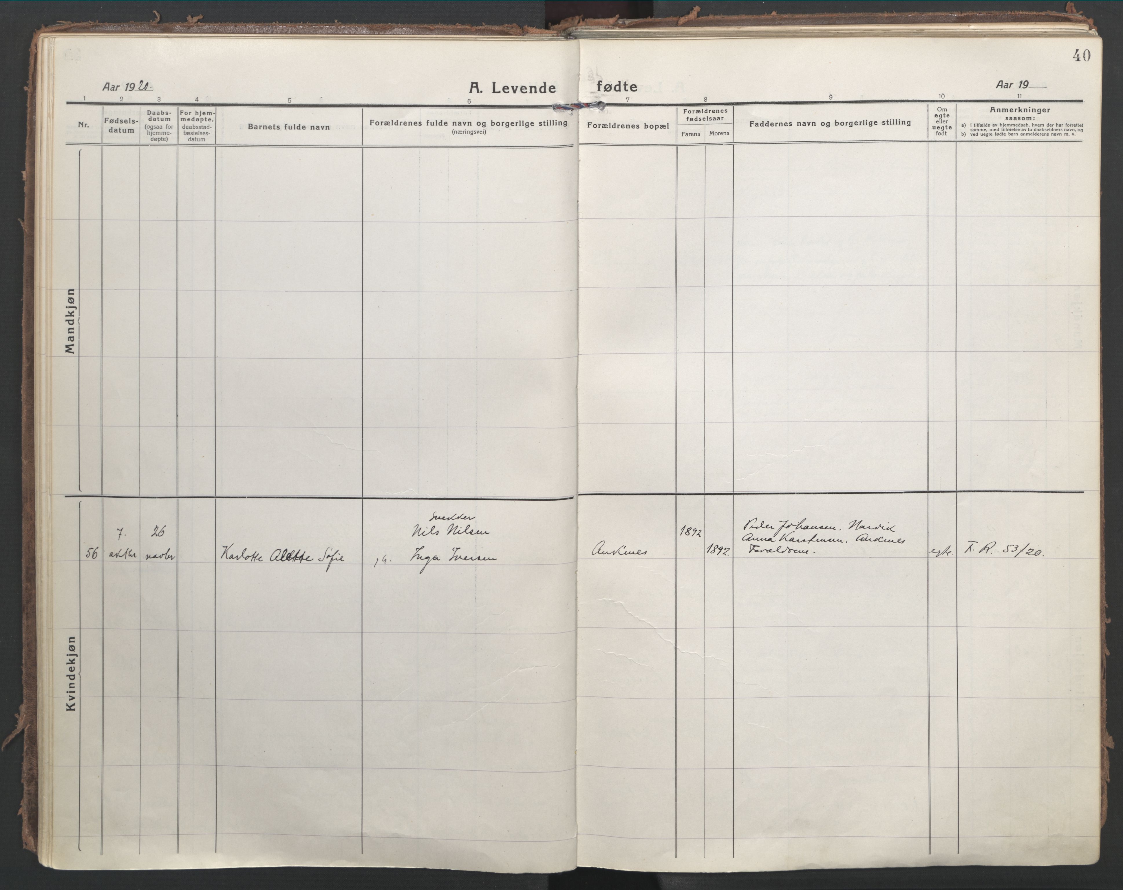 Ministerialprotokoller, klokkerbøker og fødselsregistre - Nordland, AV/SAT-A-1459/866/L0945: Parish register (official) no. 866A08, 1917-1935, p. 40