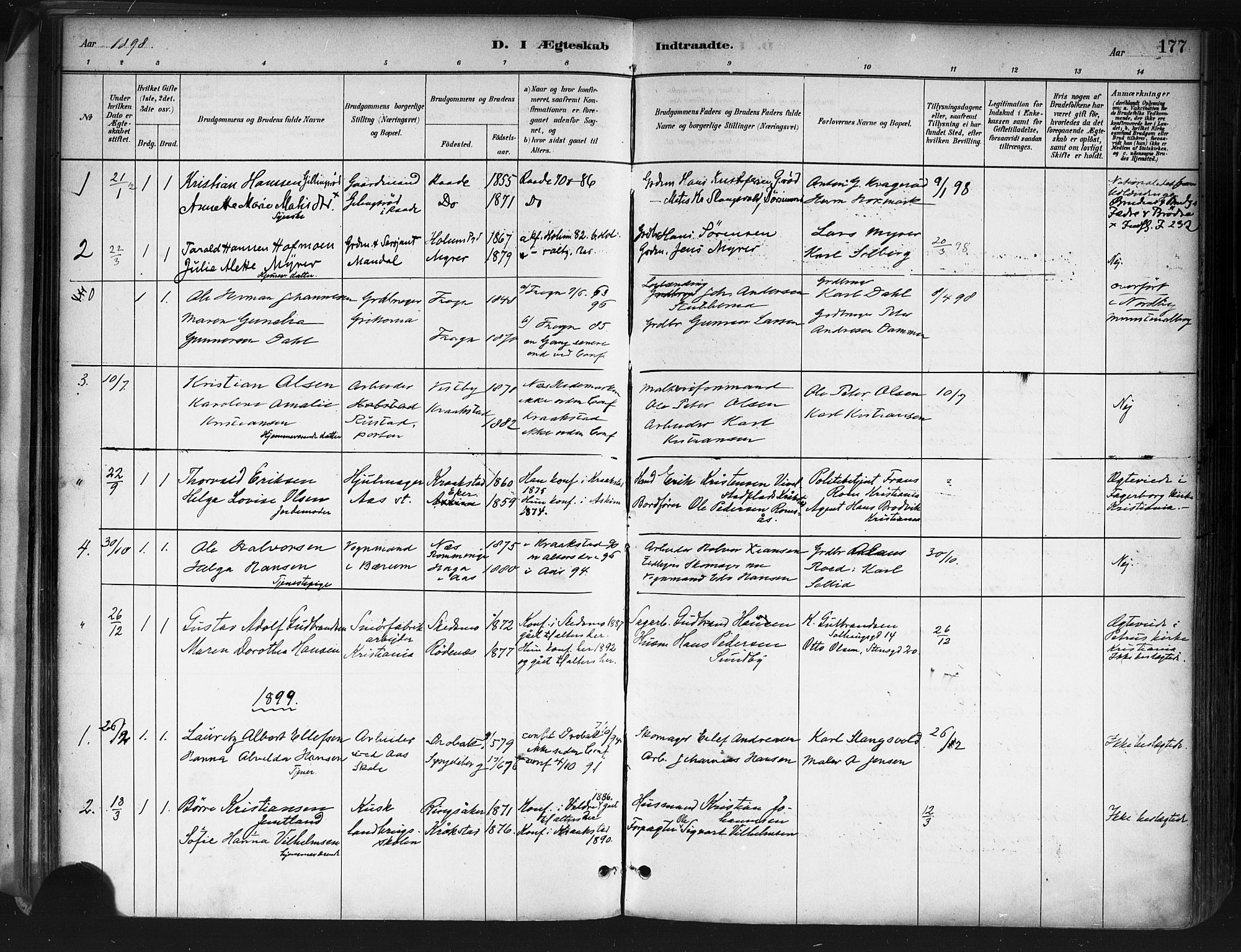 Ås prestekontor Kirkebøker, SAO/A-10894/F/Fa/L0009: Parish register (official) no. I 9, 1881-1900, p. 177