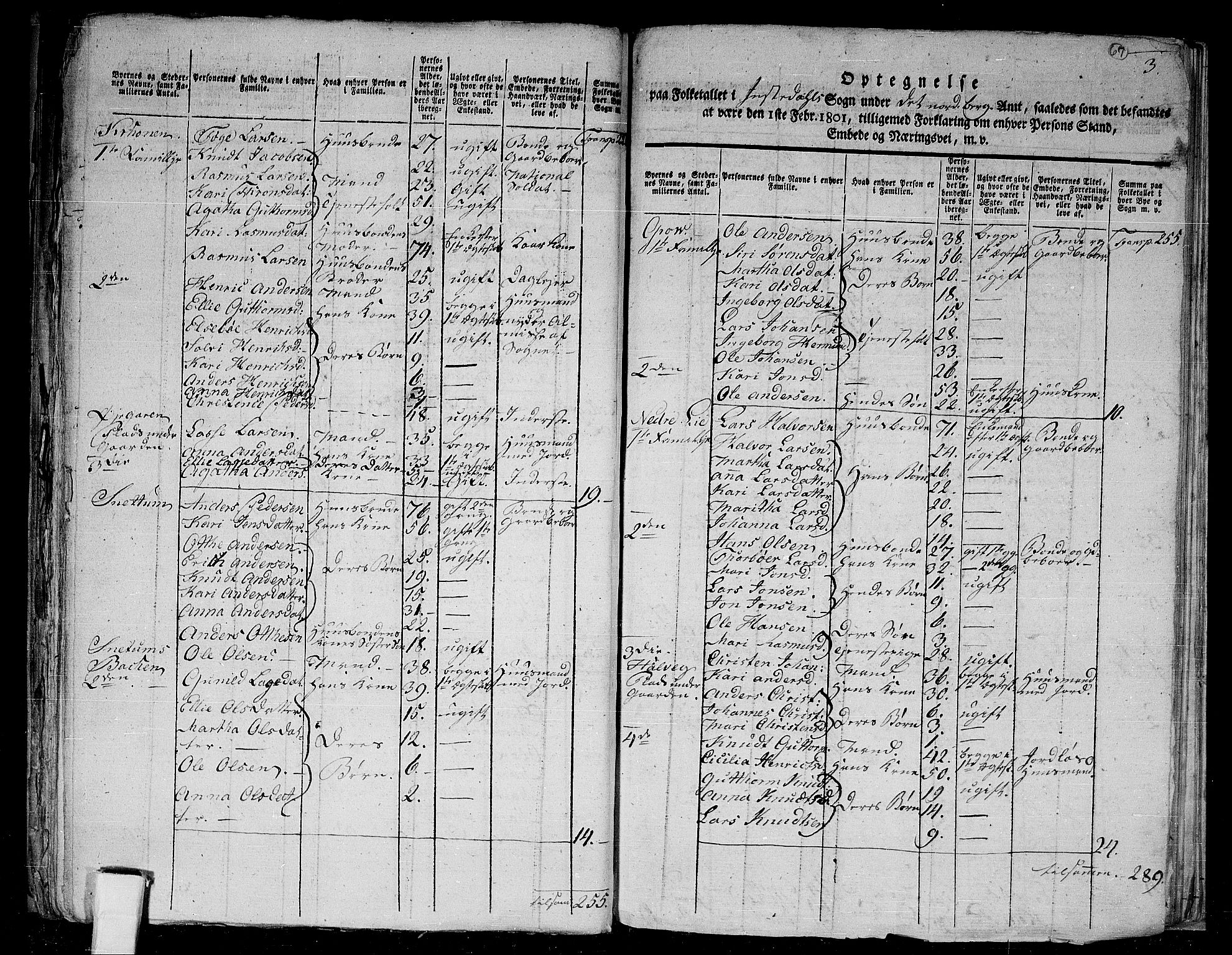 RA, 1801 census for 1427P Jostedal, 1801, p. 66b-67a