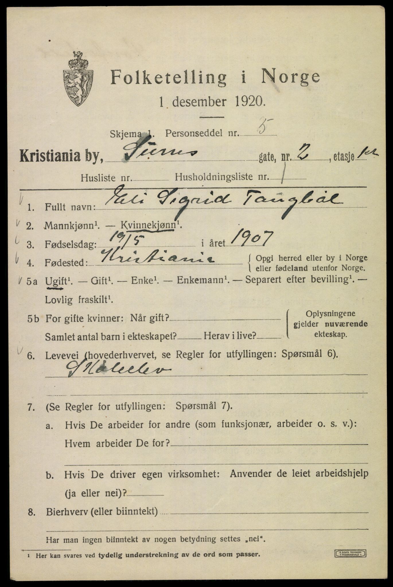 SAO, 1920 census for Kristiania, 1920, p. 553701