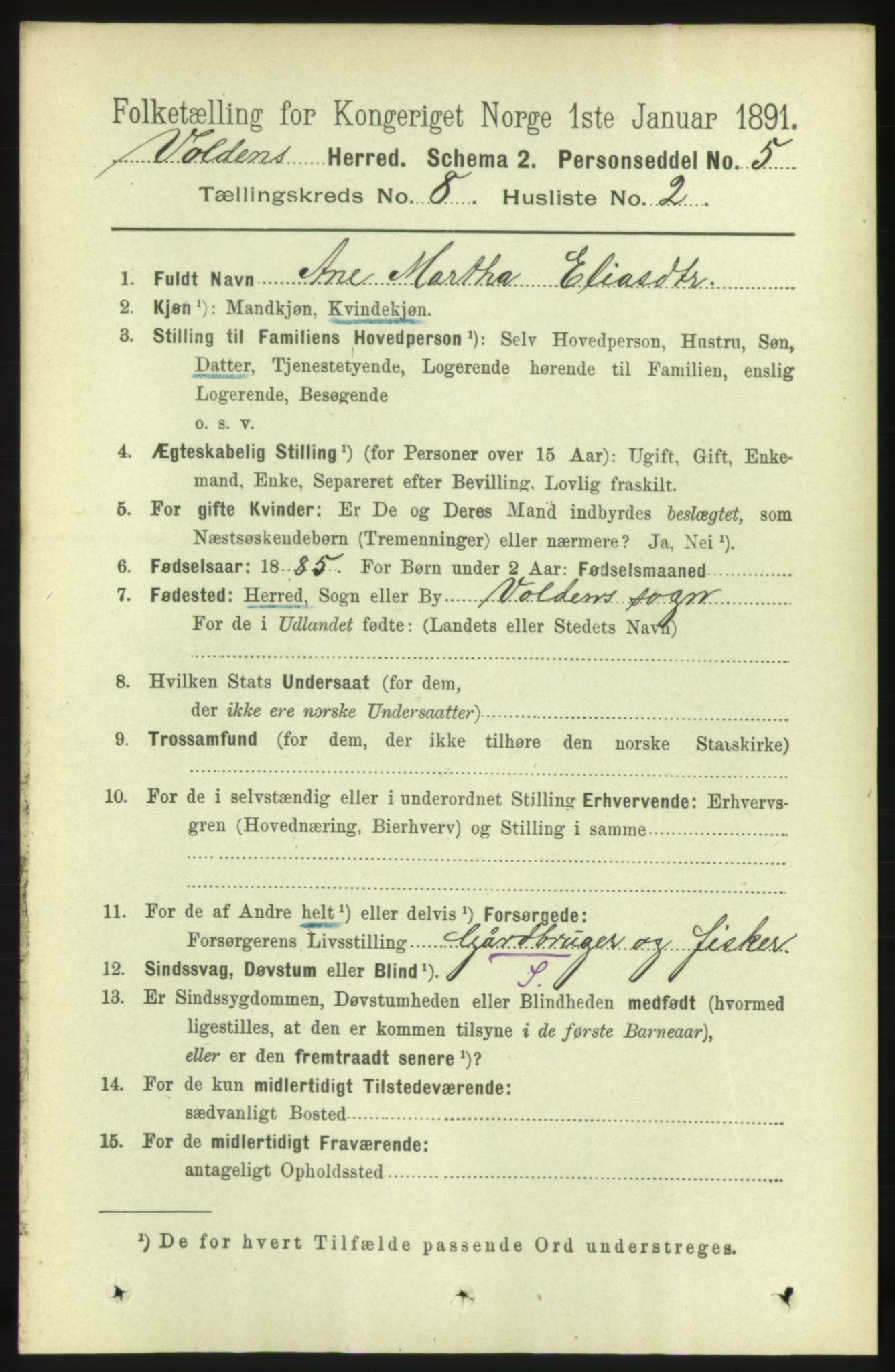 RA, 1891 census for 1519 Volda, 1891, p. 3836