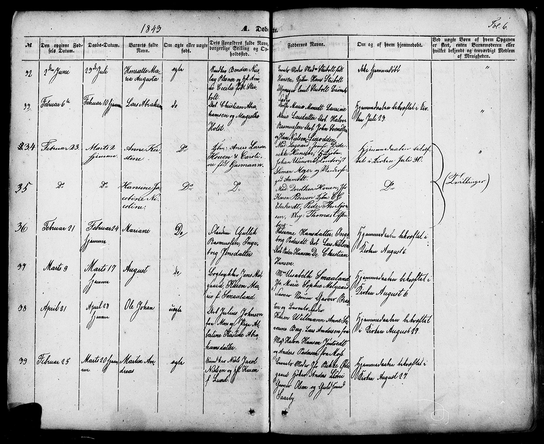 Skien kirkebøker, AV/SAKO-A-302/F/Fa/L0006a: Parish register (official) no. 6A, 1843-1856, p. 6