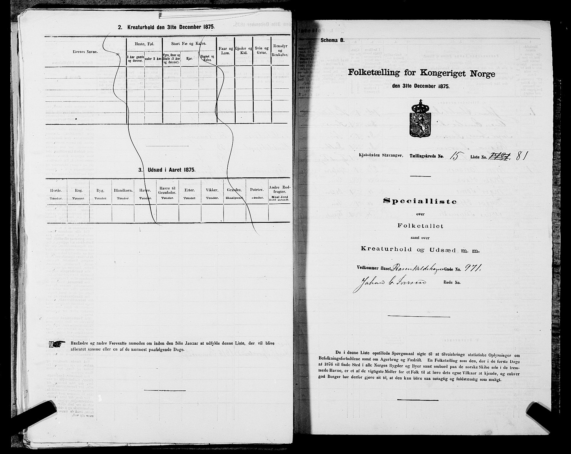 SAST, 1875 census for 1103 Stavanger, 1875, p. 3149