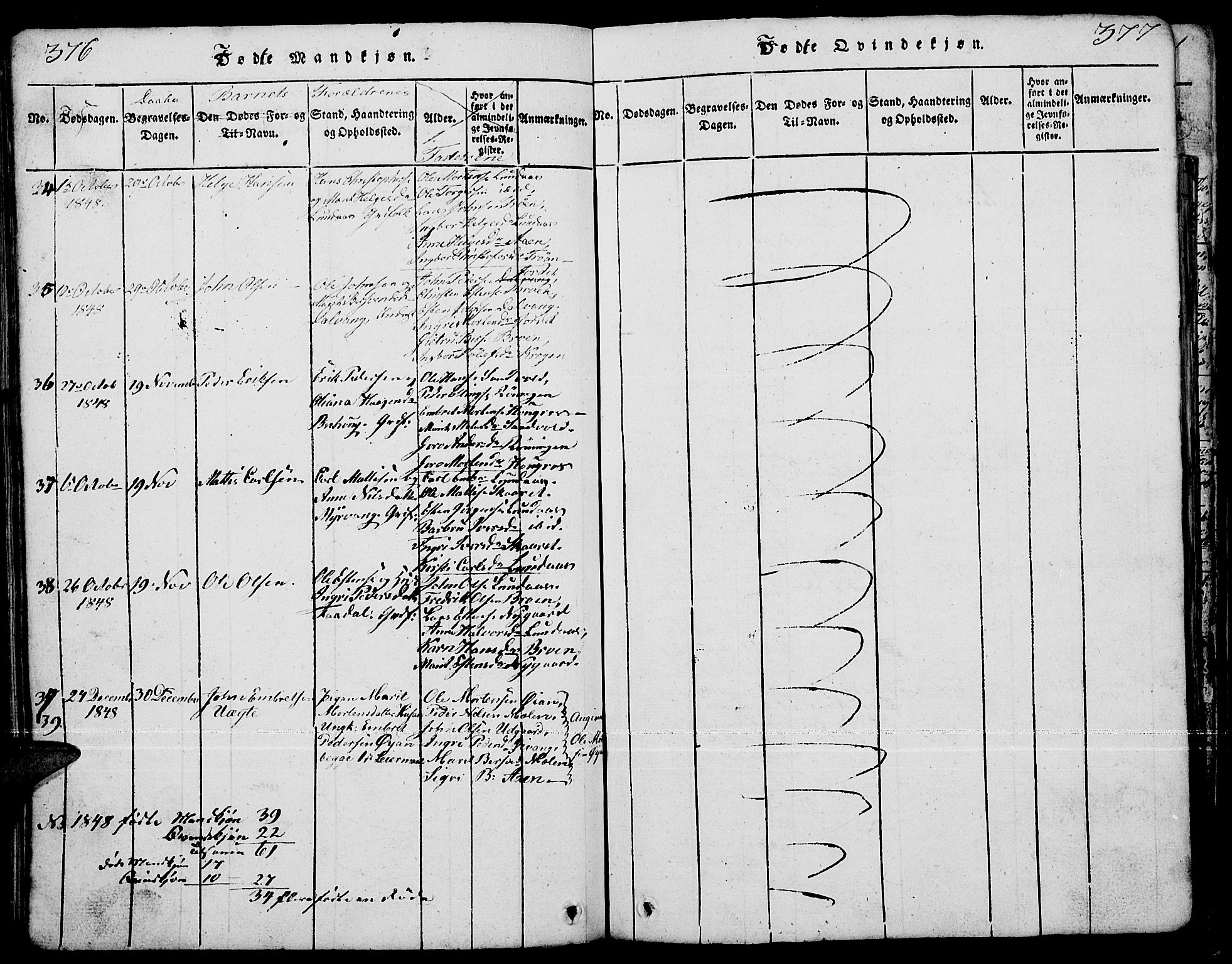 Tynset prestekontor, AV/SAH-PREST-058/H/Ha/Hab/L0001: Parish register (copy) no. 1, 1814-1859, p. 376-377
