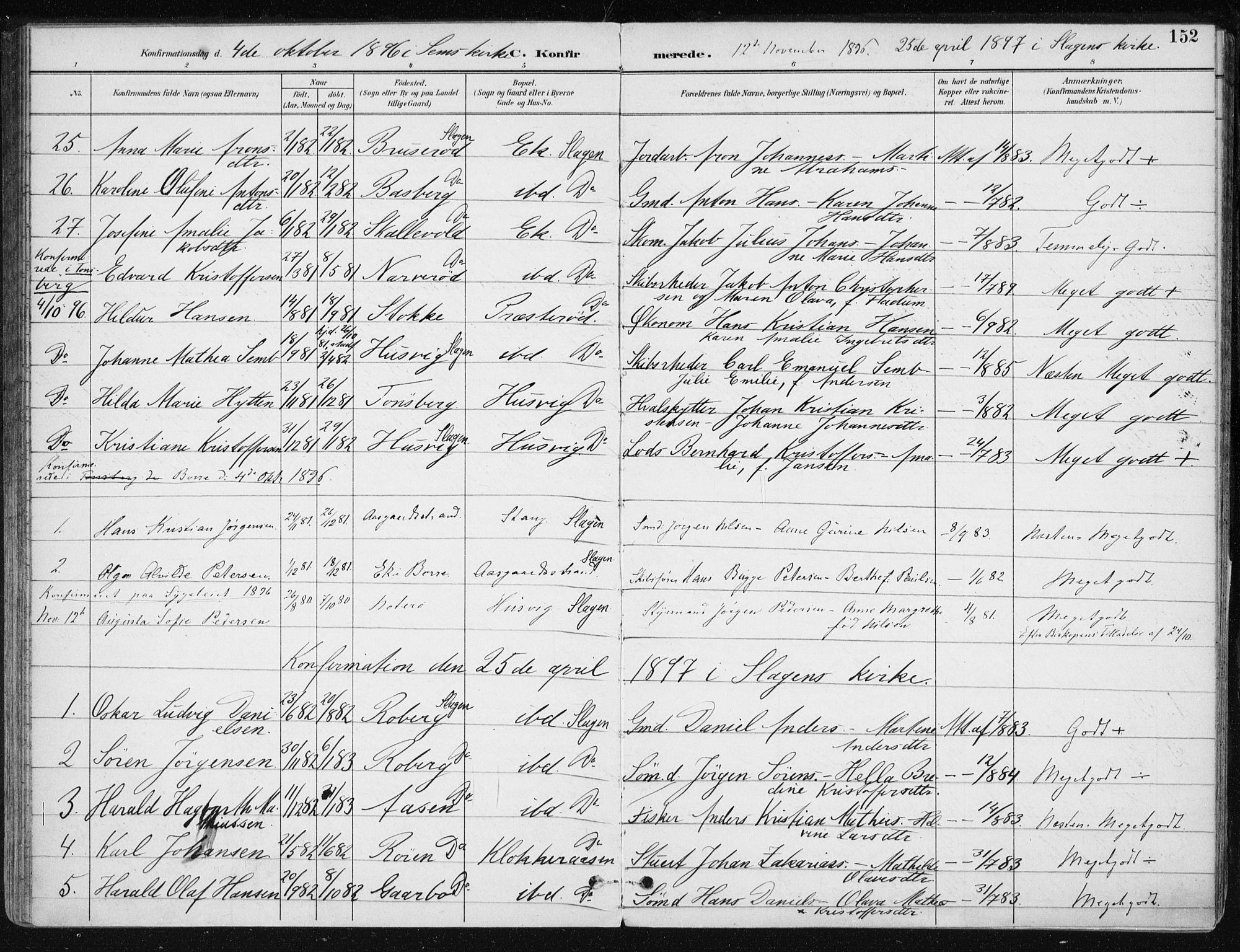 Sem kirkebøker, AV/SAKO-A-5/F/Fb/L0005: Parish register (official) no. II 5, 1892-1904, p. 152