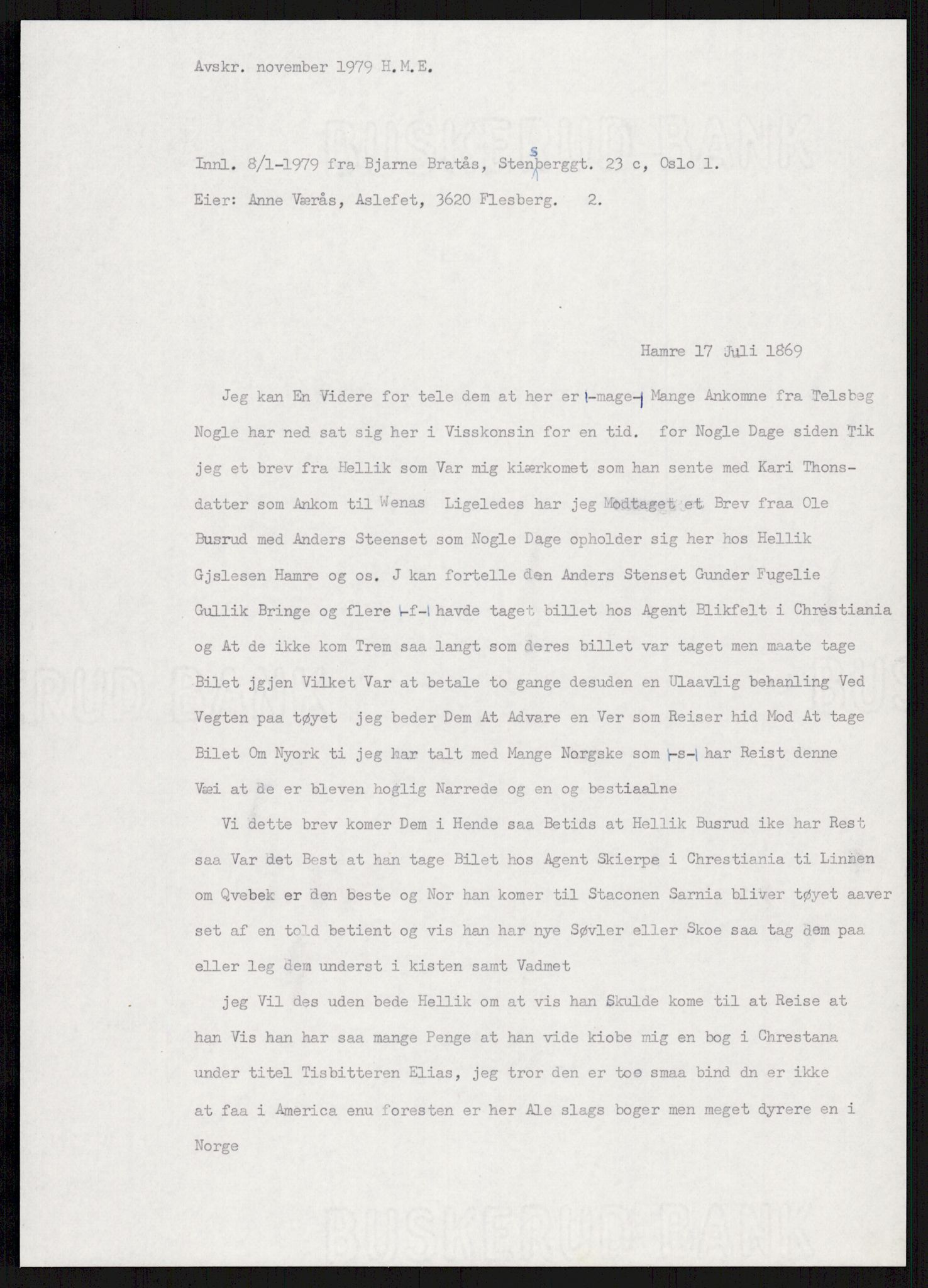 Samlinger til kildeutgivelse, Amerikabrevene, AV/RA-EA-4057/F/L0016: Innlån fra Buskerud: Andersen - Bratås, 1838-1914, p. 588