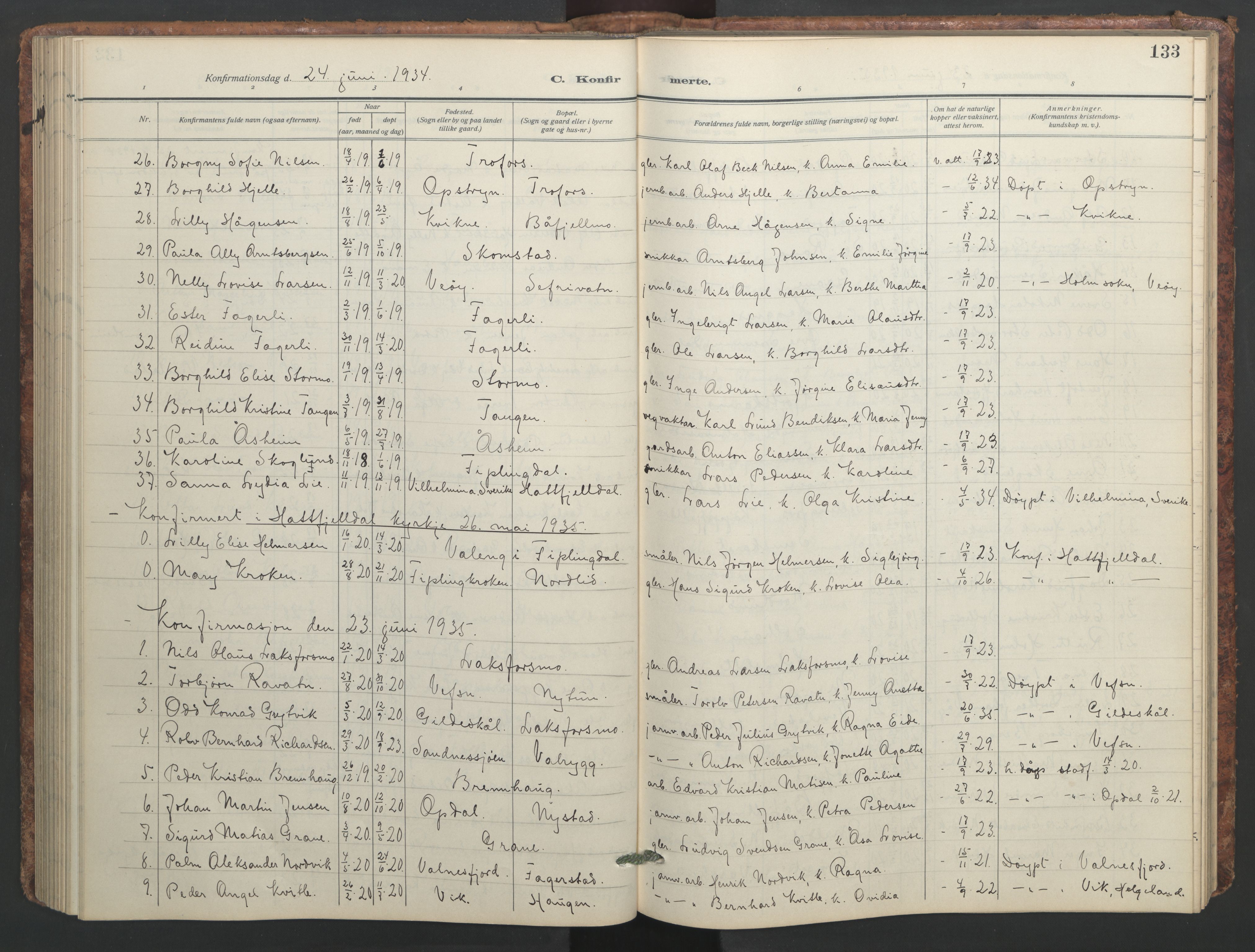Ministerialprotokoller, klokkerbøker og fødselsregistre - Nordland, AV/SAT-A-1459/824/L0341: Parish register (copy) no. 824C01, 1916-1957, p. 133