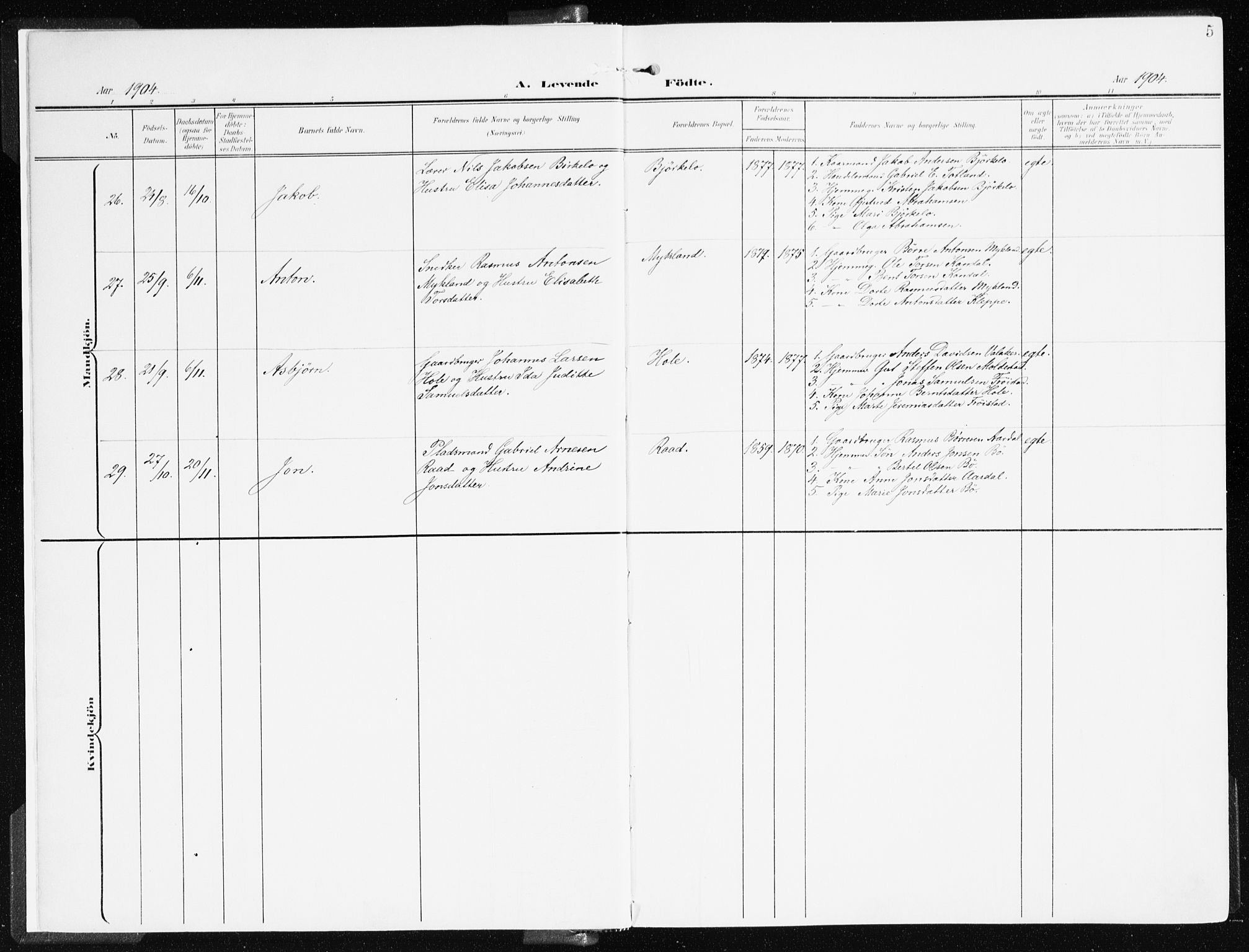 Gloppen sokneprestembete, SAB/A-80101/H/Haa/Haac/L0003: Parish register (official) no. C 3, 1904-1921, p. 5