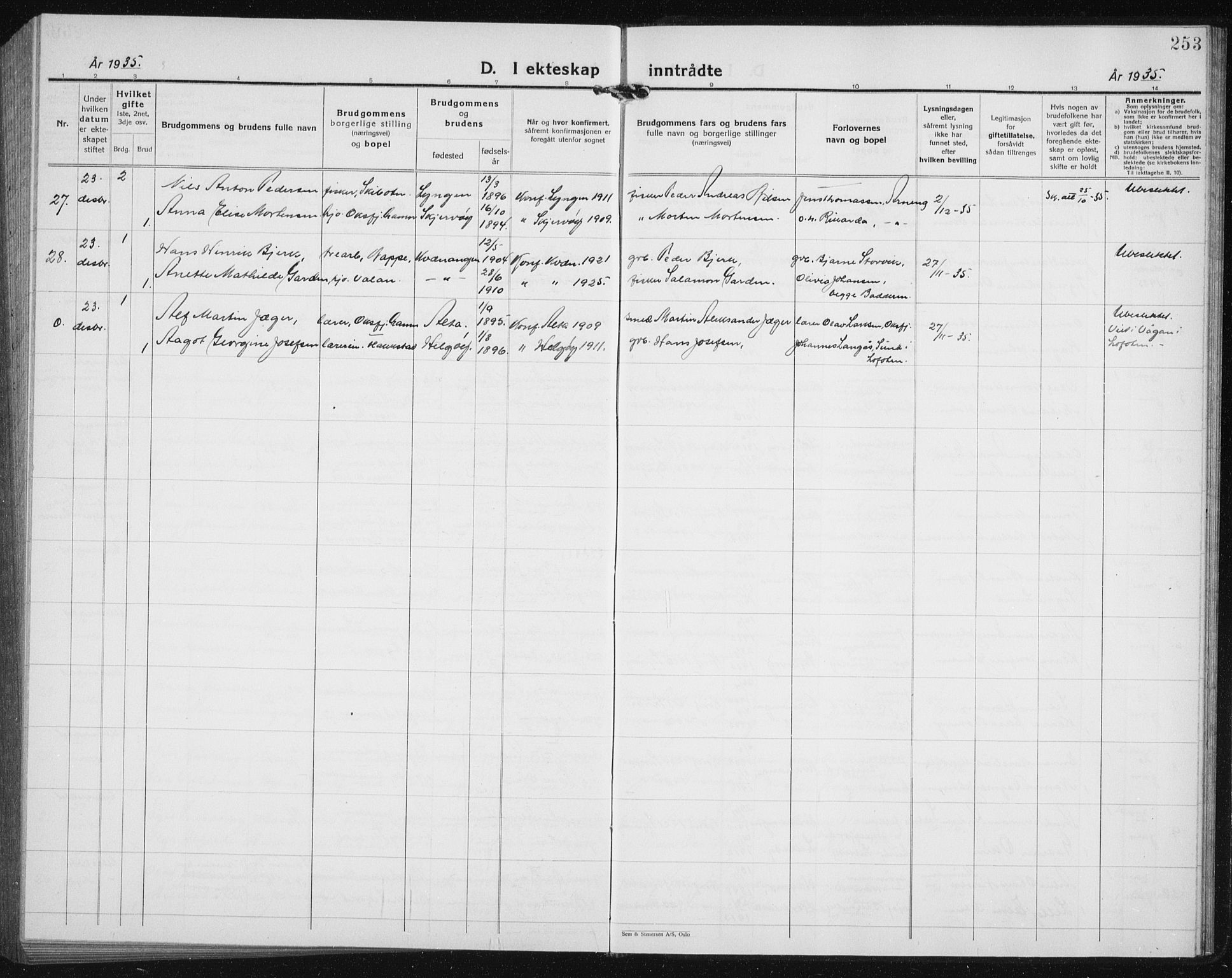 Skjervøy sokneprestkontor, AV/SATØ-S-1300/H/Ha/Hab/L0010klokker: Parish register (copy) no. 10, 1927-1941, p. 253