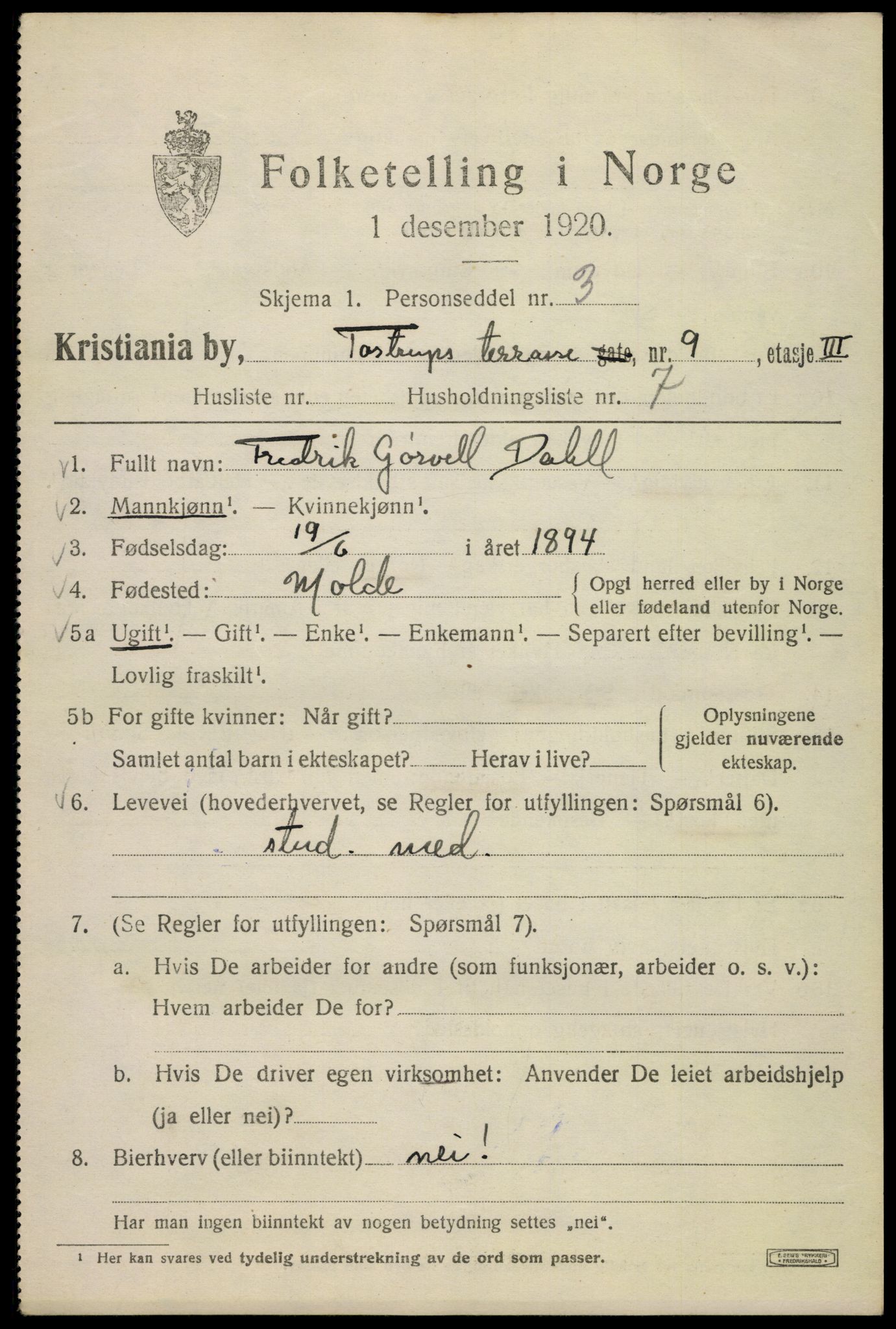 SAO, 1920 census for Kristiania, 1920, p. 596011