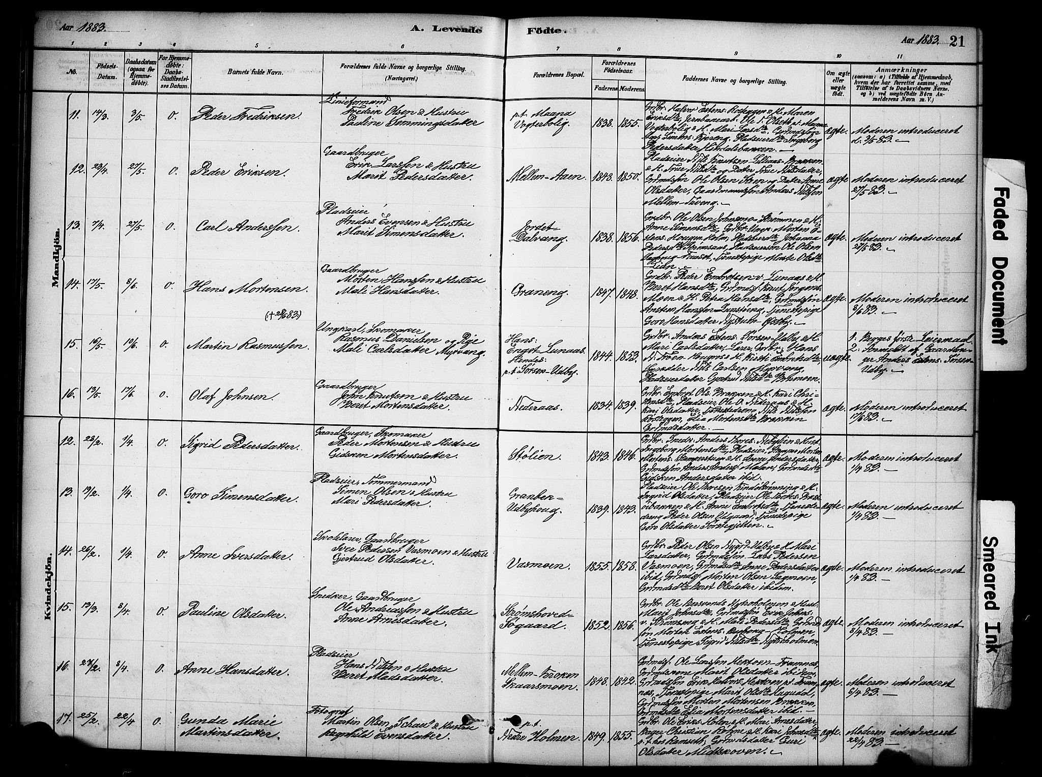 Tynset prestekontor, AV/SAH-PREST-058/H/Ha/Hab/L0006: Parish register (copy) no. 6, 1880-1899, p. 21