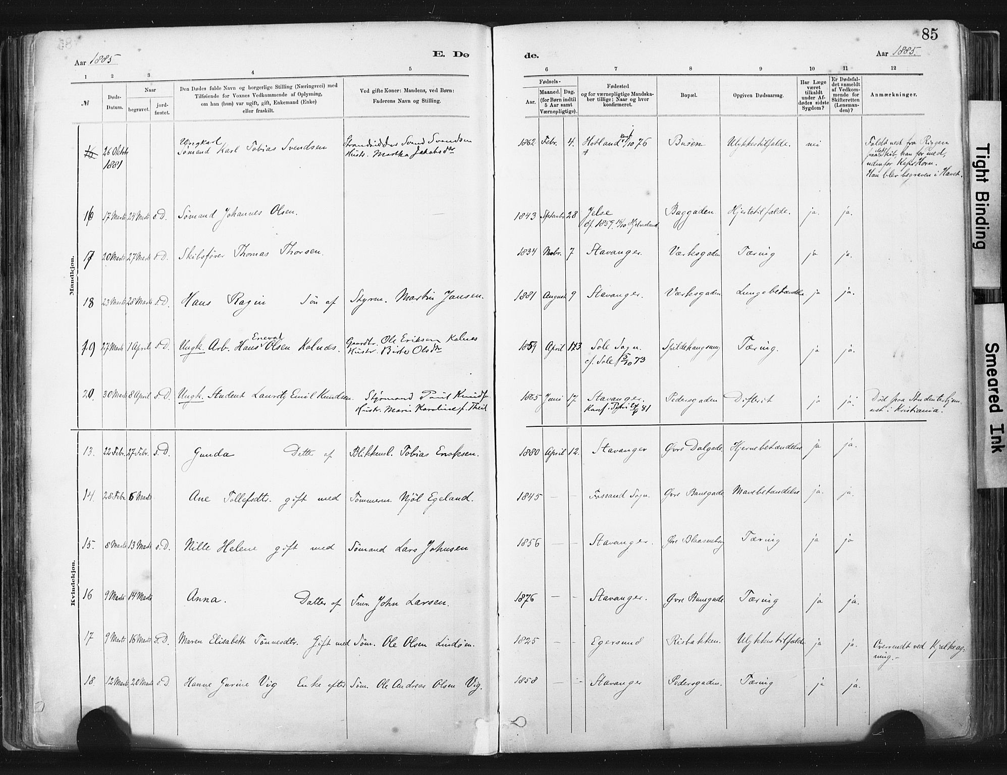 St. Johannes sokneprestkontor, AV/SAST-A-101814/001/30/30BA/L0003: Parish register (official) no. A 3, 1885-1910, p. 85