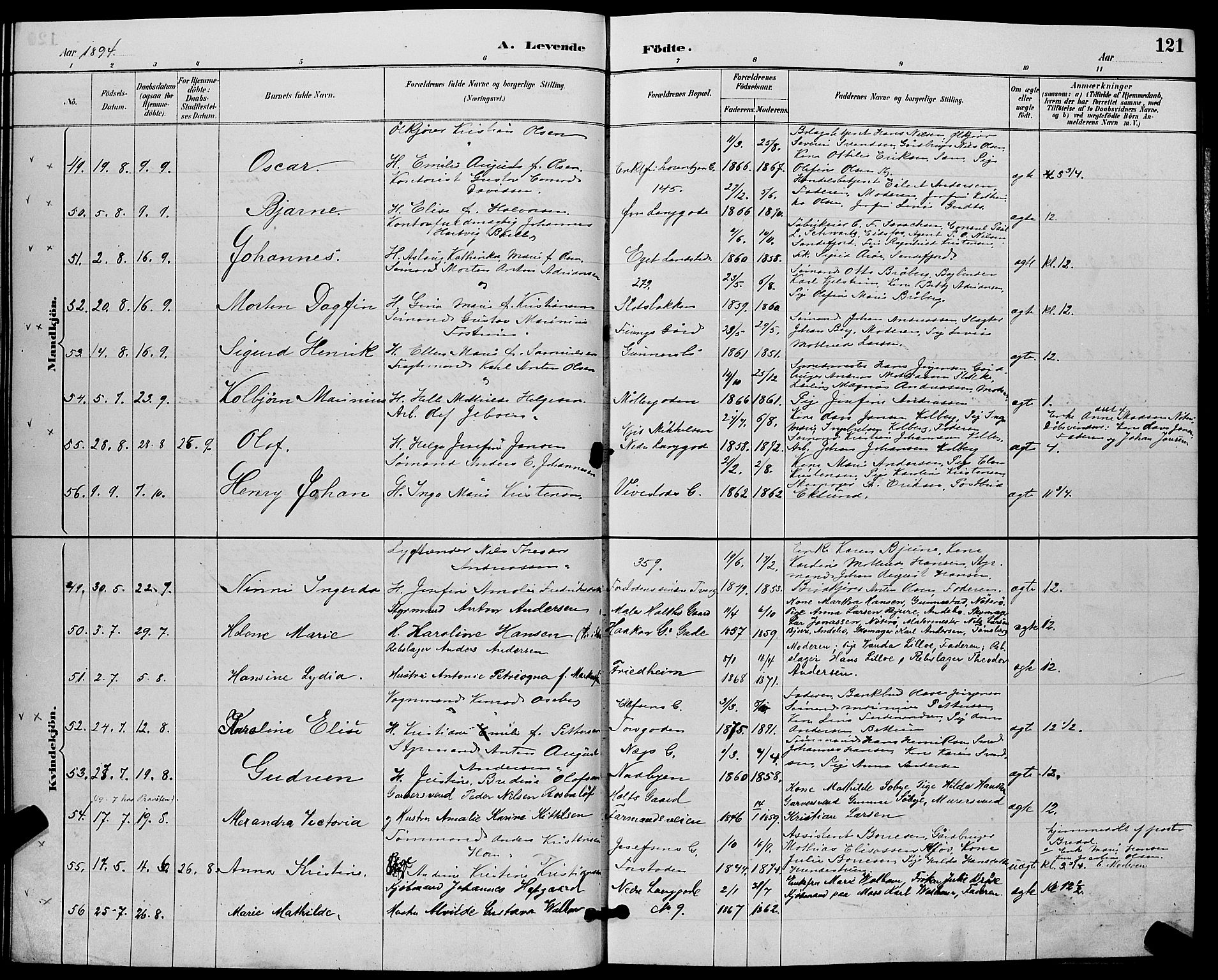 Tønsberg kirkebøker, AV/SAKO-A-330/G/Ga/L0006: Parish register (copy) no. 6, 1885-1895, p. 121