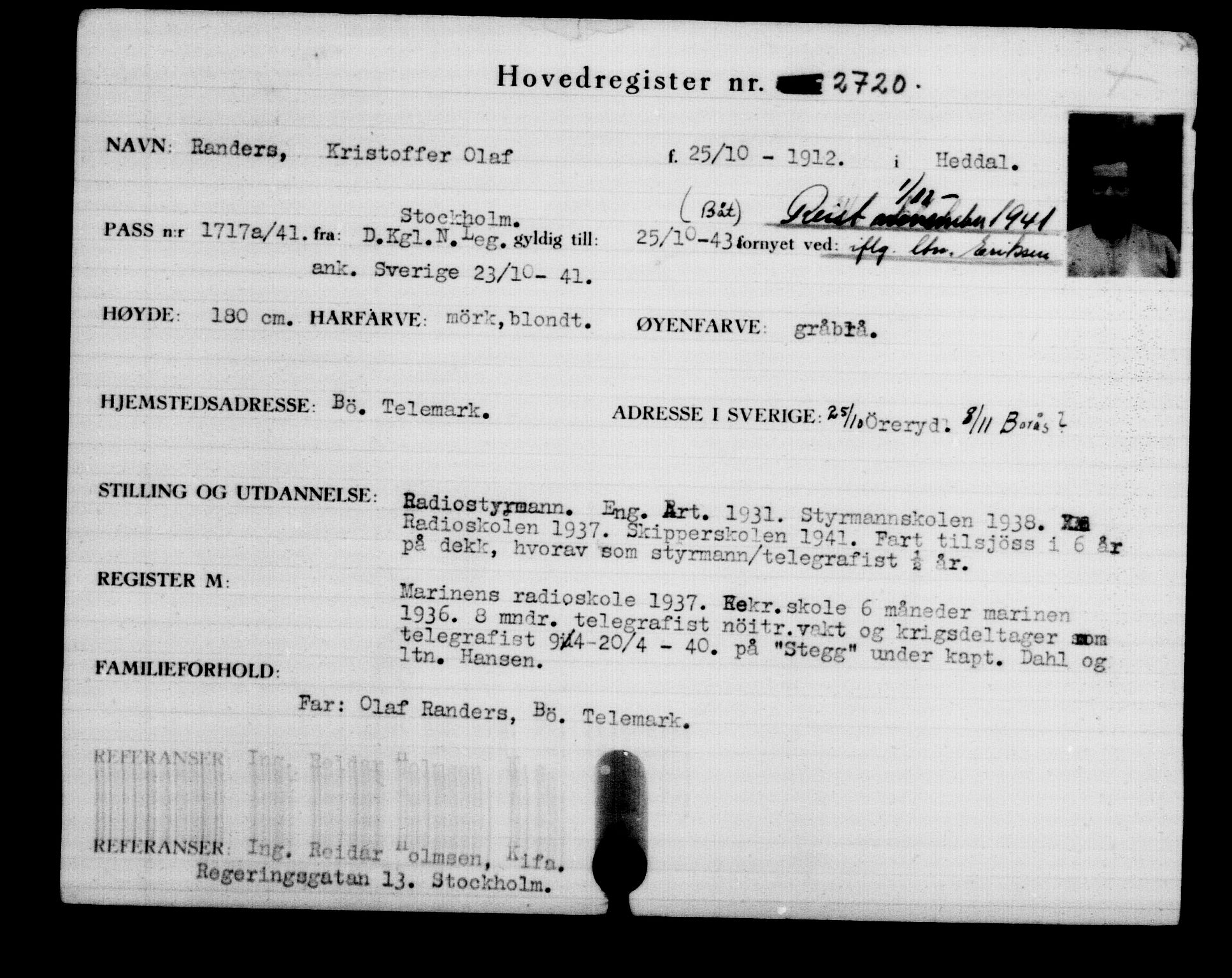 Utenriksstasjonene, Legasjonen i Stockholm, Flyktningkontoret, AV/RA-S-6753/V/Va/L0003: Kjesäterkartoteket, flyktninger med registreringsnr. 2001-3495, 1940-1945, p. 1101