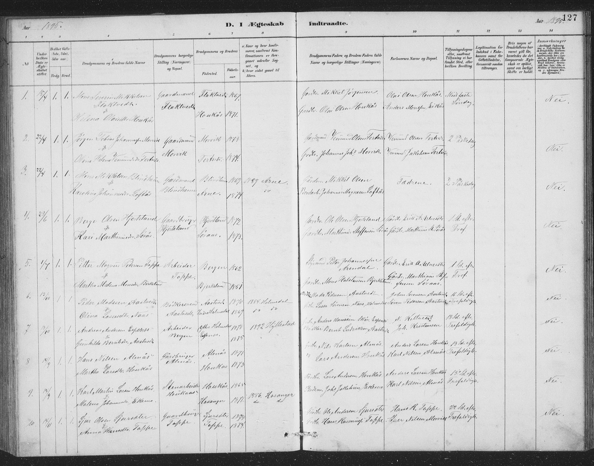 Åsane sokneprestembete, SAB/A-79401/H/Hab: Parish register (copy) no. A 2, 1885-1898, p. 127