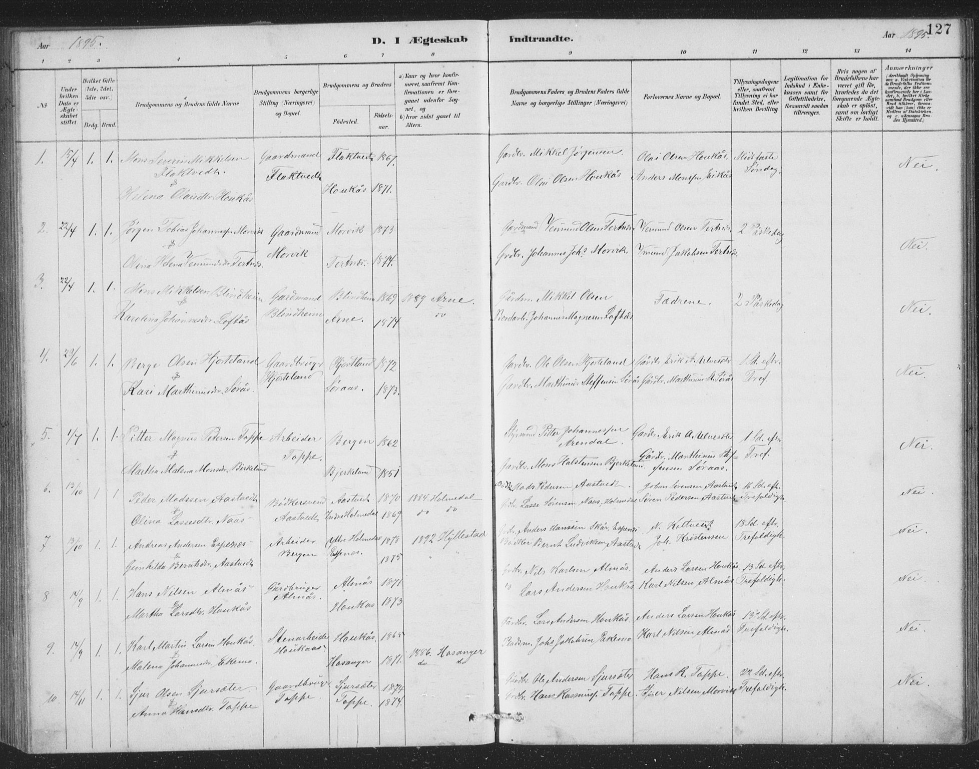 Åsane sokneprestembete, AV/SAB-A-79401/H/Hab: Parish register (copy) no. A 2, 1885-1898, p. 127