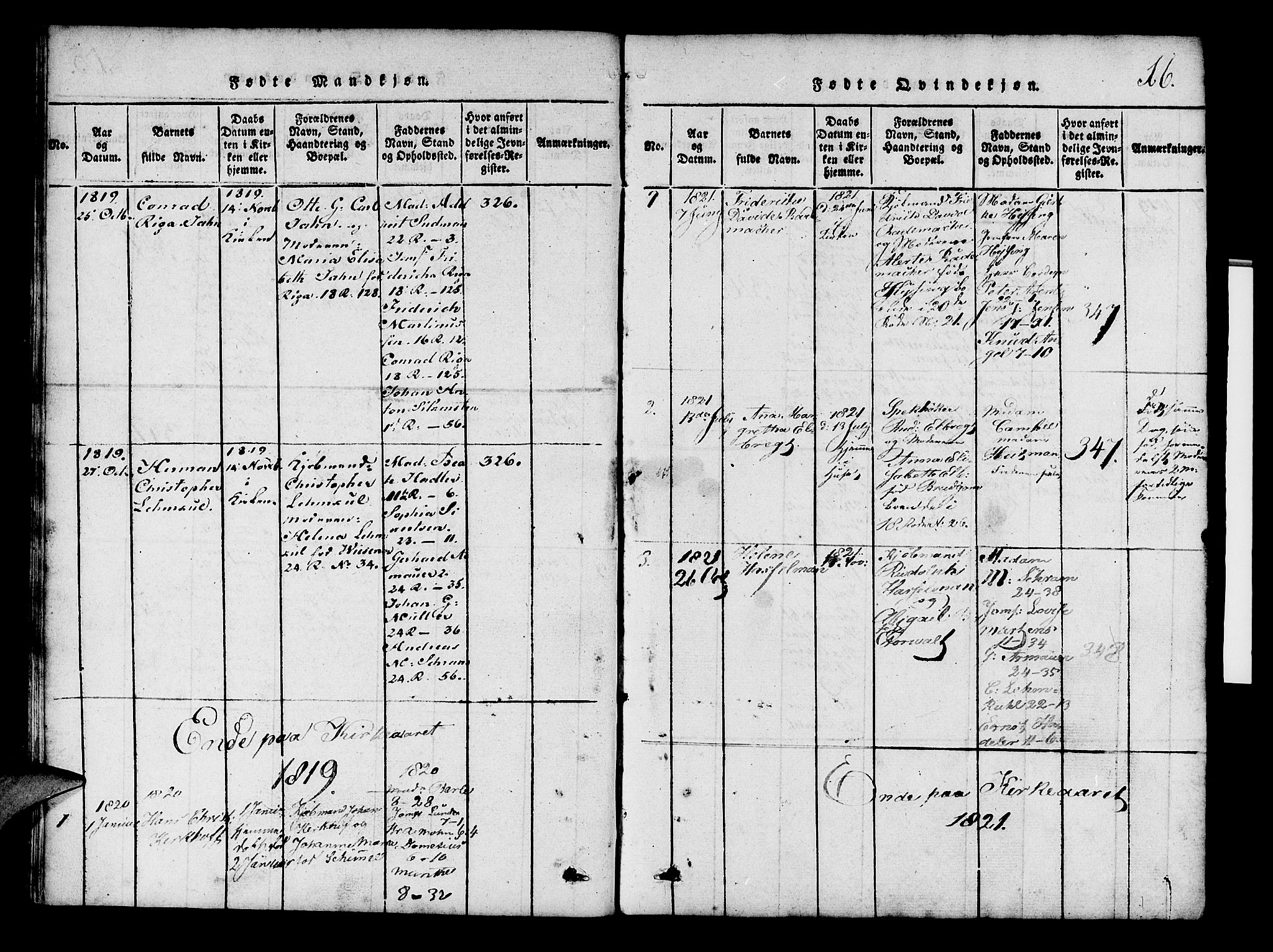 Mariakirken Sokneprestembete, SAB/A-76901/H/Hab/L0001: Parish register (copy) no. A 1, 1815-1846, p. 16