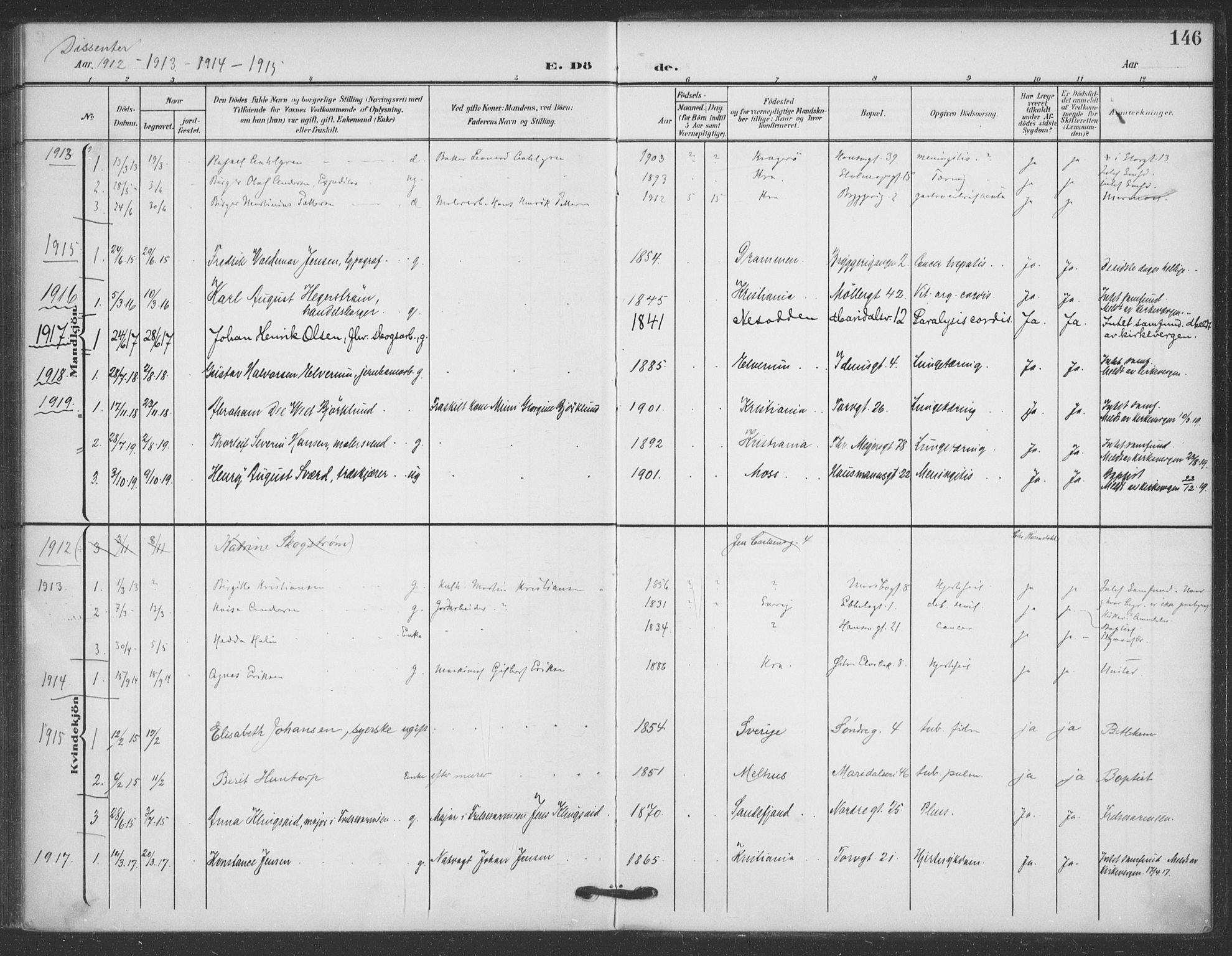 Jakob prestekontor Kirkebøker, SAO/A-10850/F/Fa/L0011: Parish register (official) no. 11, 1906-1920, p. 146