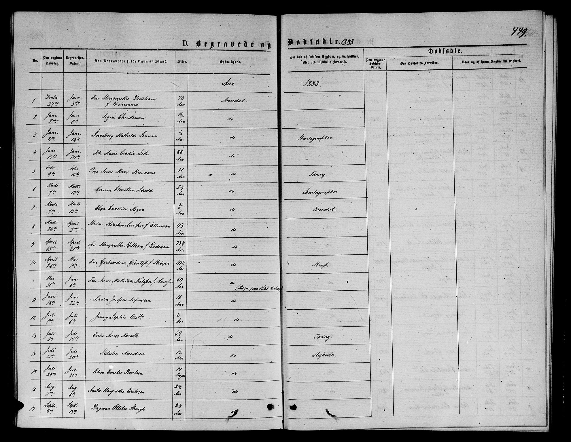 Arendal sokneprestkontor, Trefoldighet, AV/SAK-1111-0040/F/Fb/L0005: Parish register (copy) no. B 5, 1874-1888, p. 449