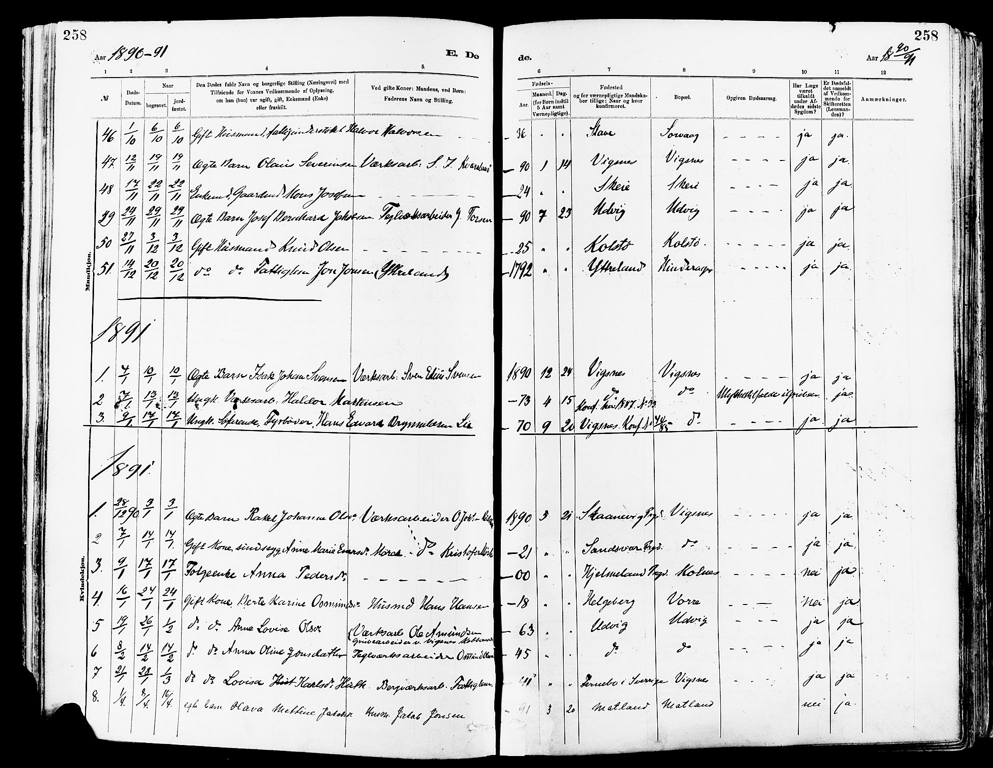 Avaldsnes sokneprestkontor, AV/SAST-A -101851/H/Ha/Haa/L0015: Parish register (official) no. A 15, 1880-1906, p. 258