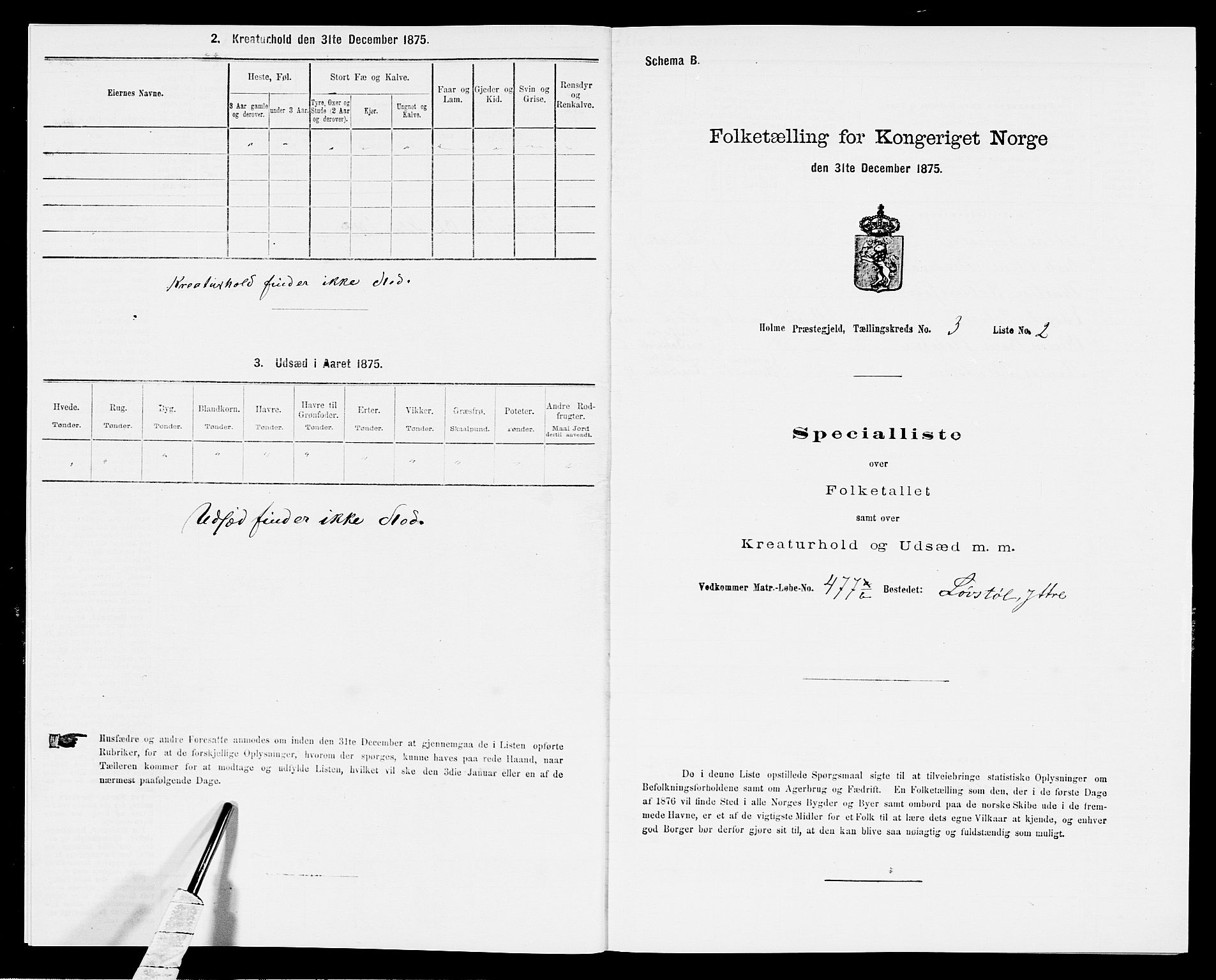 SAK, 1875 census for 1020P Holum, 1875, p. 374