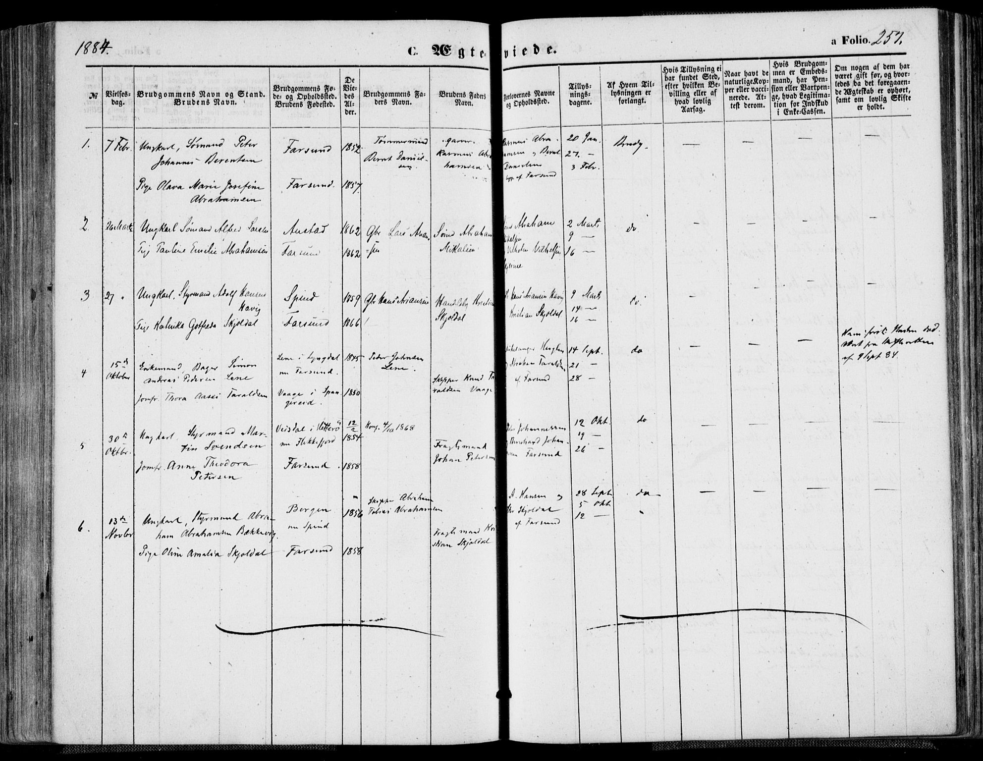 Farsund sokneprestkontor, SAK/1111-0009/F/Fa/L0005: Parish register (official) no. A 5, 1863-1886, p. 257