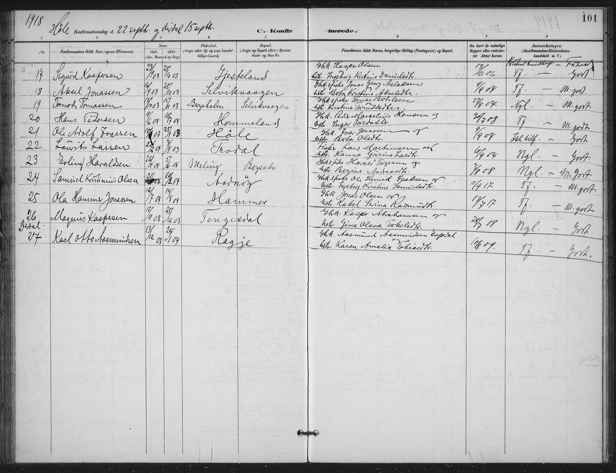 Høgsfjord sokneprestkontor, AV/SAST-A-101624/H/Ha/Haa/L0008: Parish register (official) no. A 8, 1898-1920, p. 101