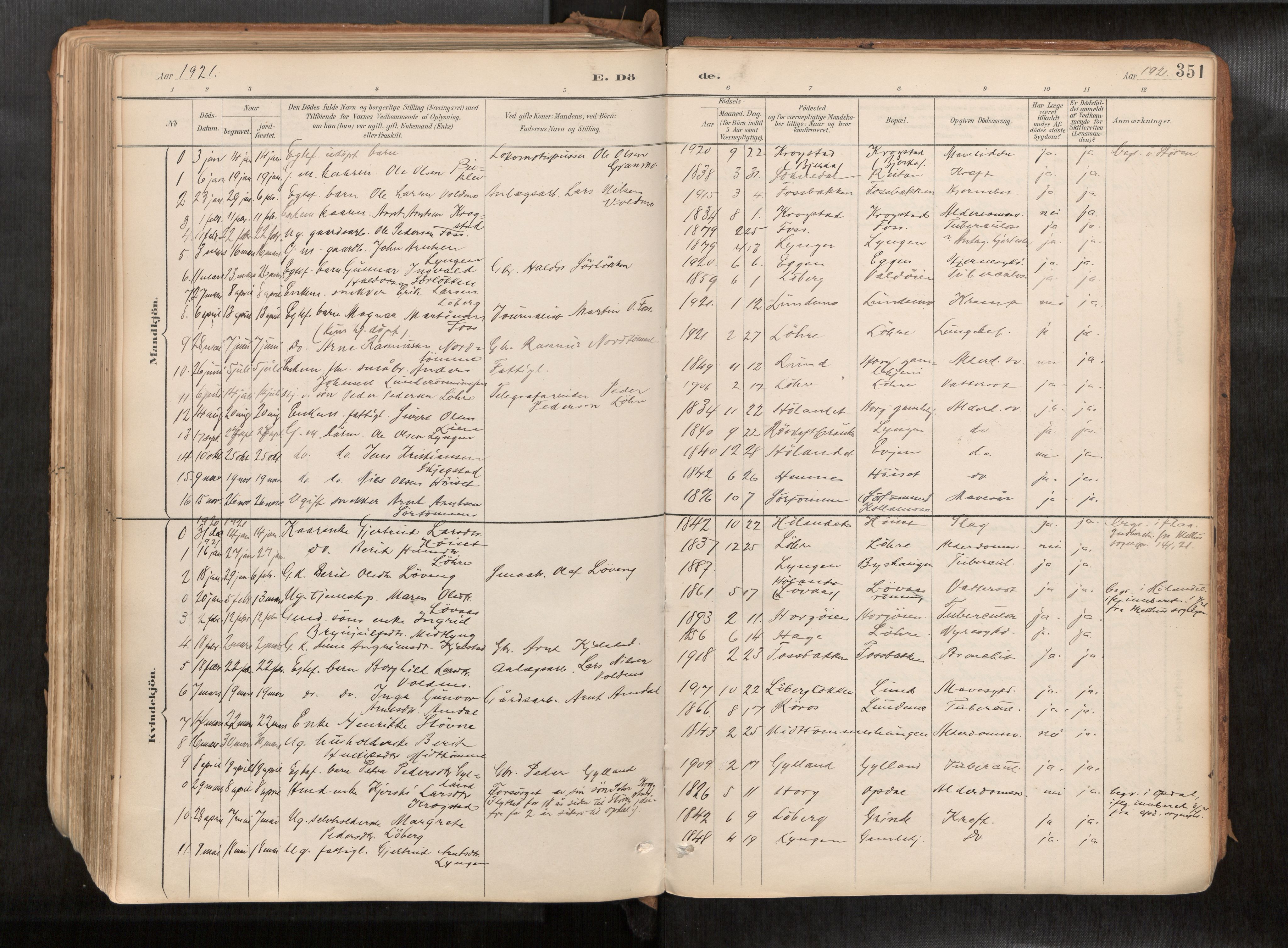 Ministerialprotokoller, klokkerbøker og fødselsregistre - Sør-Trøndelag, SAT/A-1456/692/L1105b: Parish register (official) no. 692A06, 1891-1934, p. 351