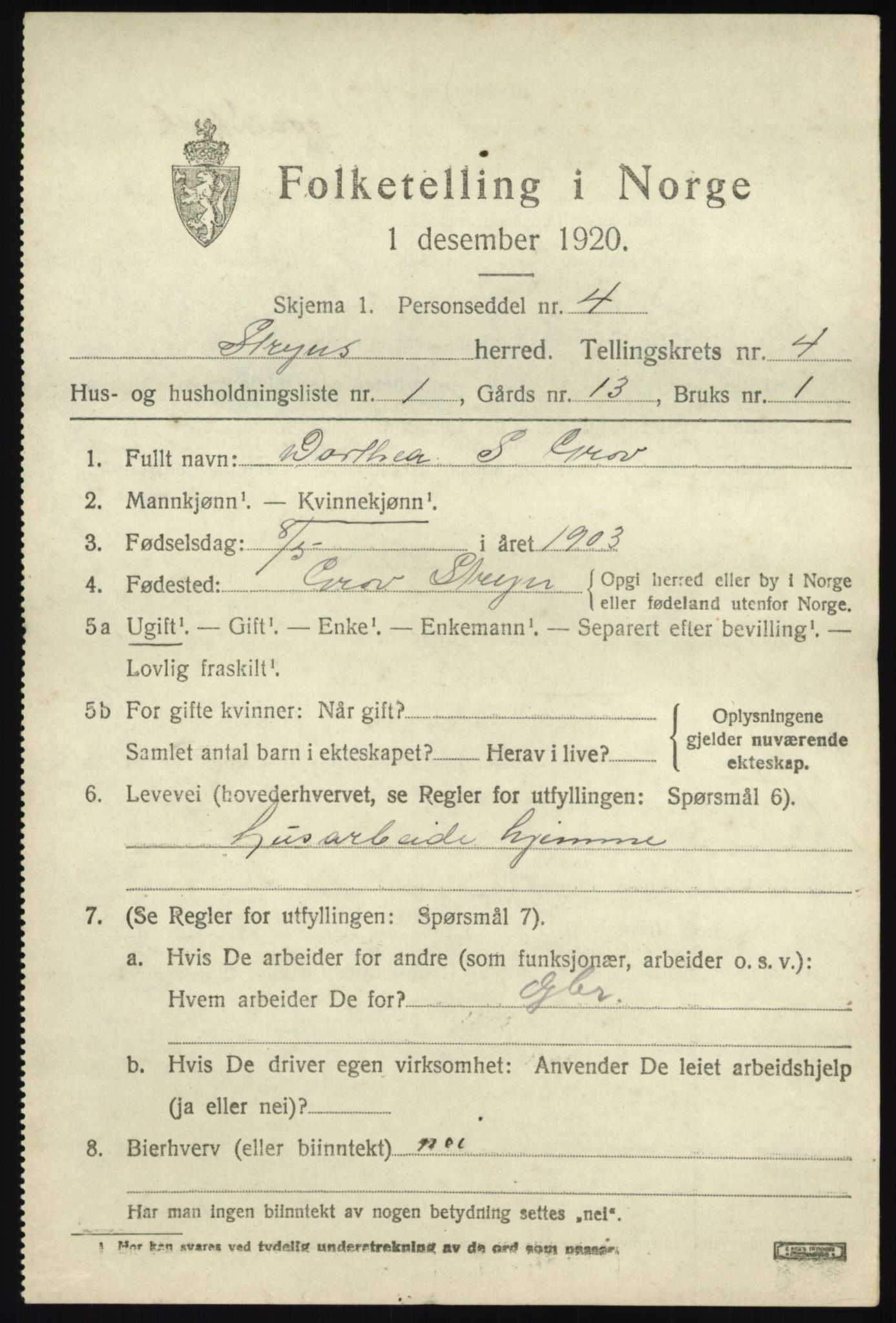 SAB, 1920 census for Stryn, 1920, p. 1684