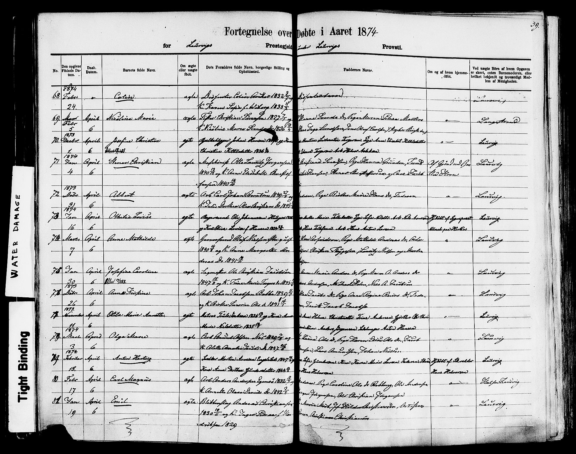 Larvik kirkebøker, AV/SAKO-A-352/F/Fa/L0006: Parish register (official) no. I 6, 1871-1883, p. 59