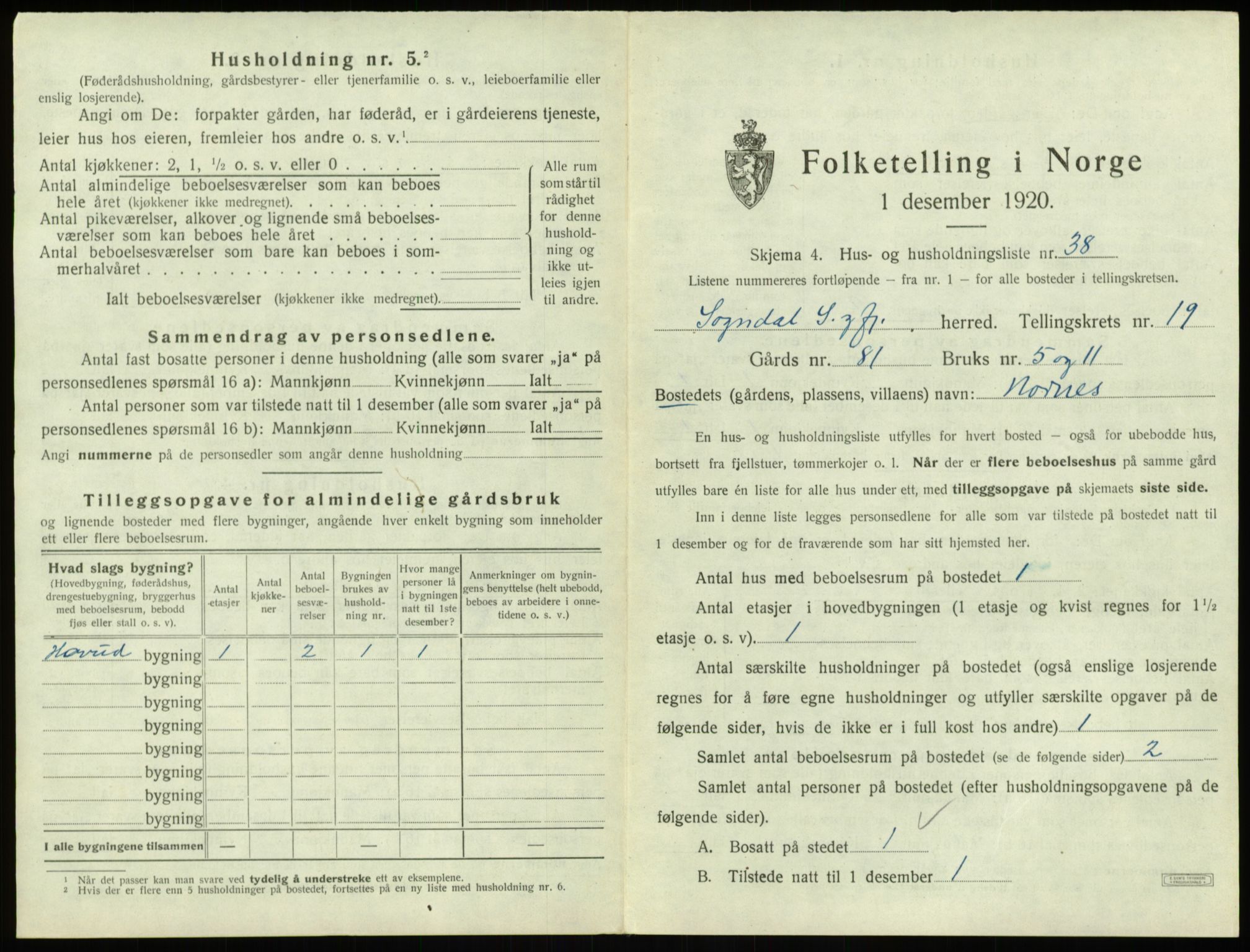 SAB, 1920 census for Sogndal, 1920, p. 1097