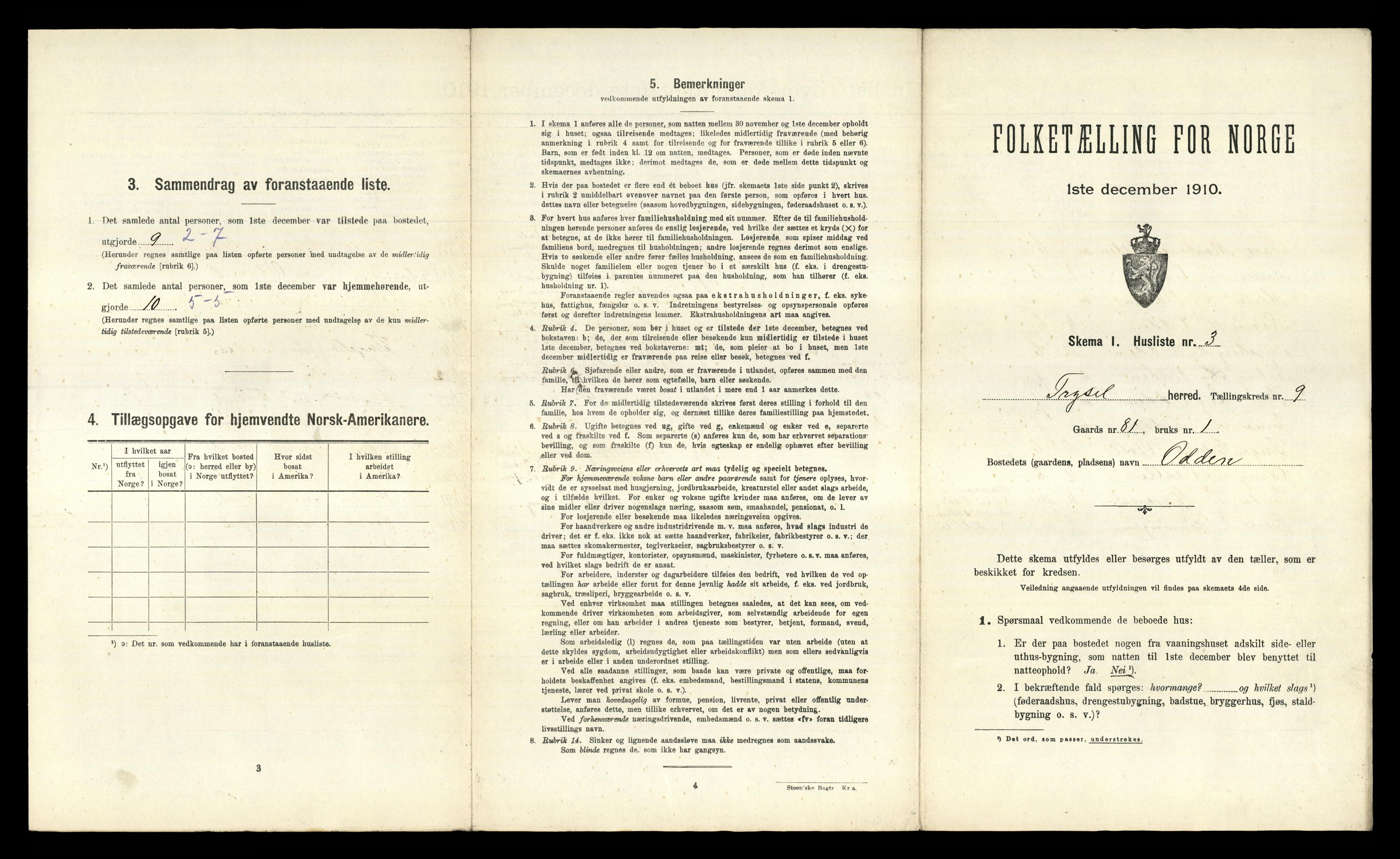 RA, 1910 census for Trysil, 1910, p. 1139