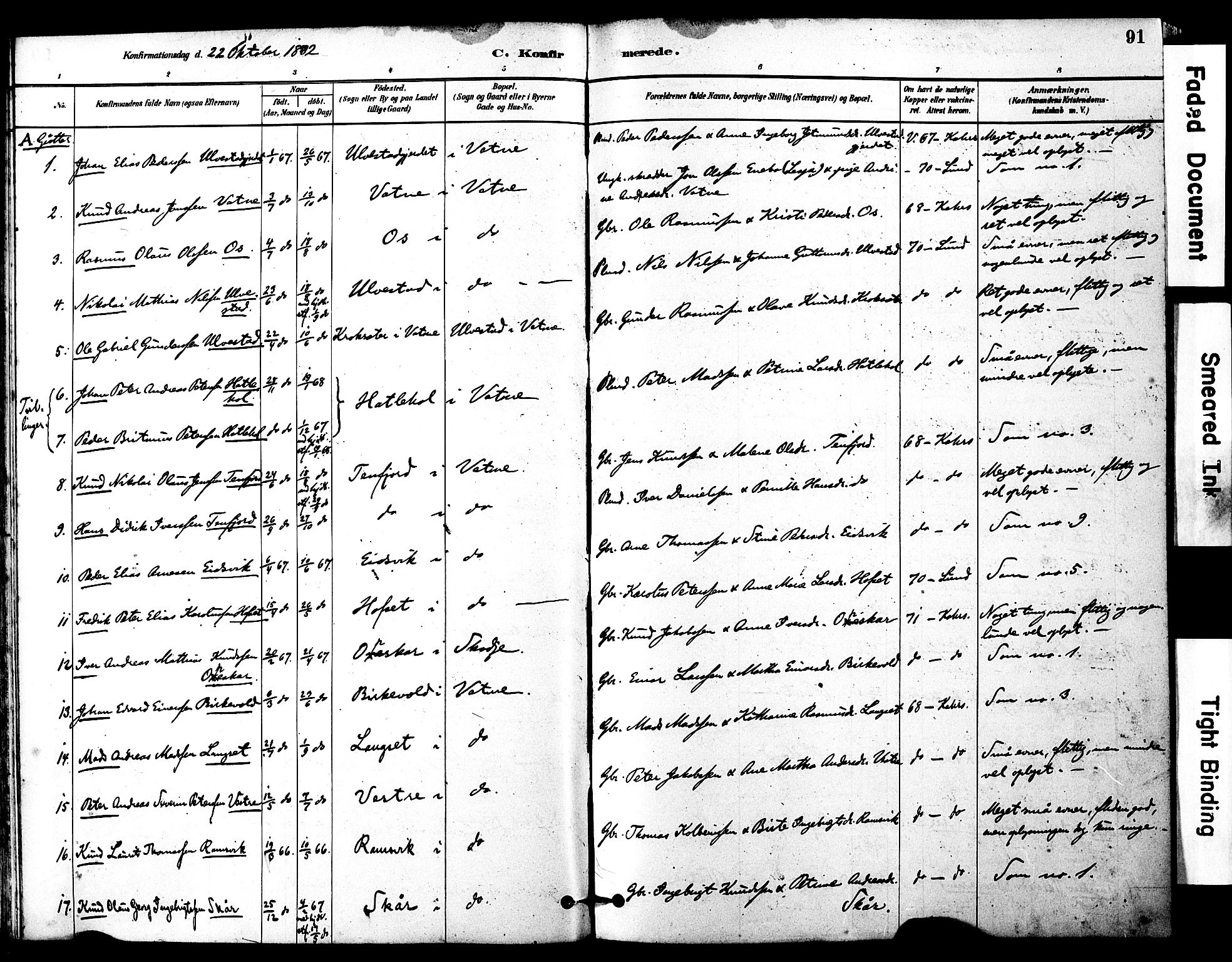 Ministerialprotokoller, klokkerbøker og fødselsregistre - Møre og Romsdal, SAT/A-1454/525/L0374: Parish register (official) no. 525A04, 1880-1899, p. 91