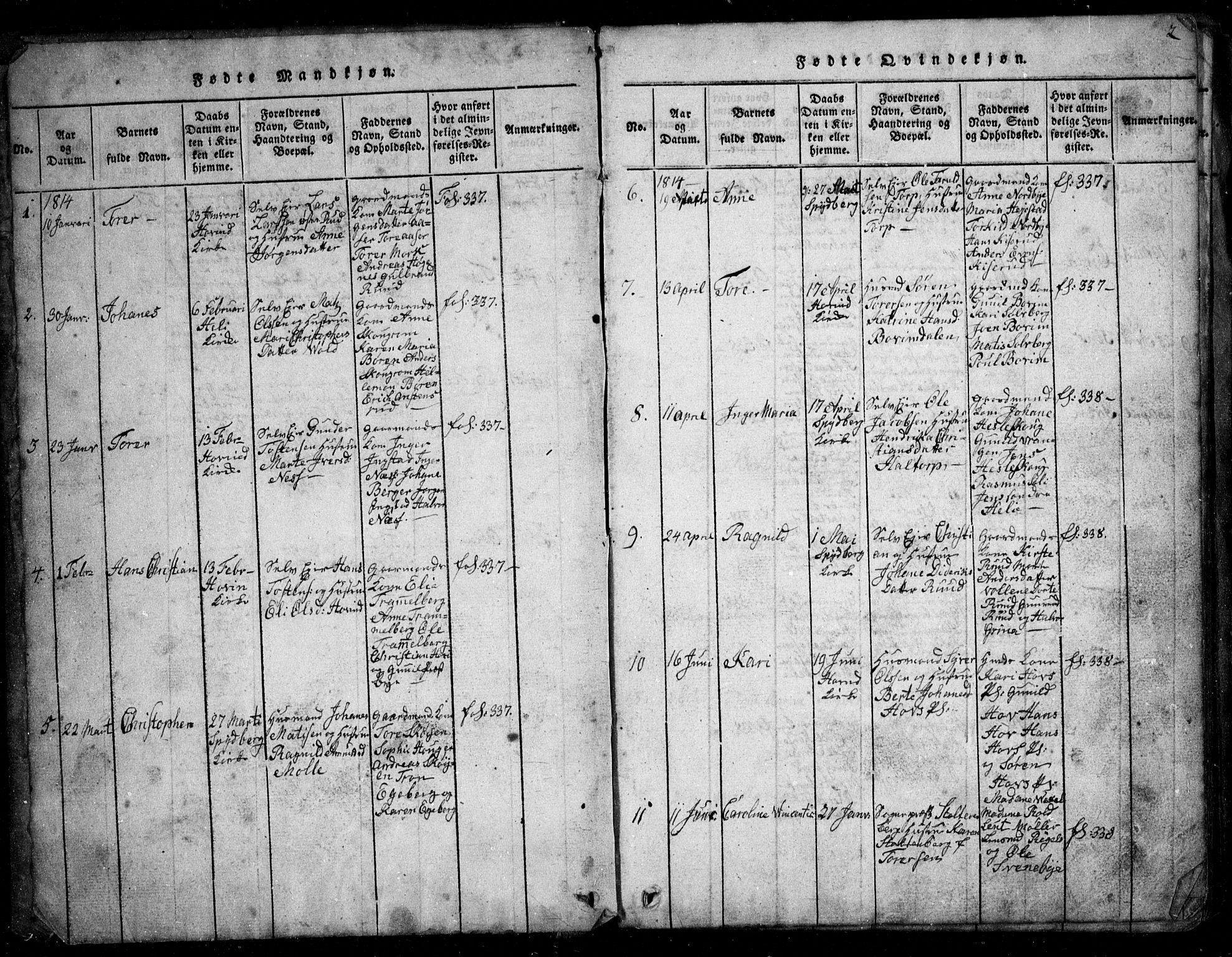 Spydeberg prestekontor Kirkebøker, AV/SAO-A-10924/G/Ga/L0001: Parish register (copy) no. I 1, 1814-1868, p. 2