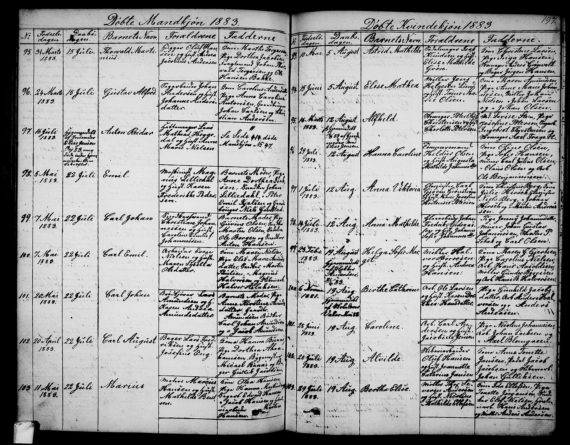 Larvik kirkebøker, AV/SAKO-A-352/G/Ga/L0004: Parish register (copy) no. I 4, 1871-1888, p. 197