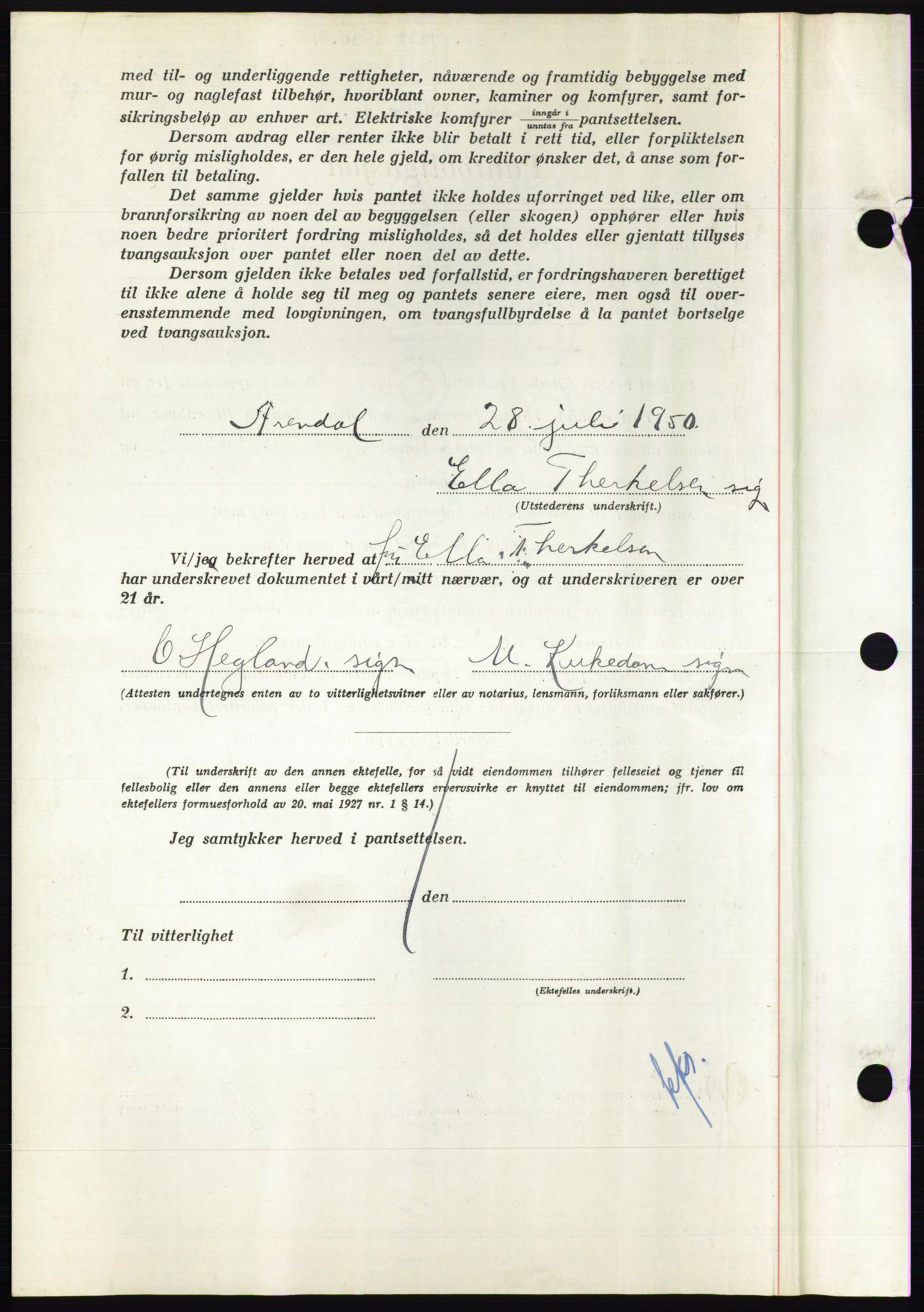 Nedenes sorenskriveri, AV/SAK-1221-0006/G/Gb/Gbb/L0007: Mortgage book no. B7, 1949-1950, Diary no: : 1098/1950