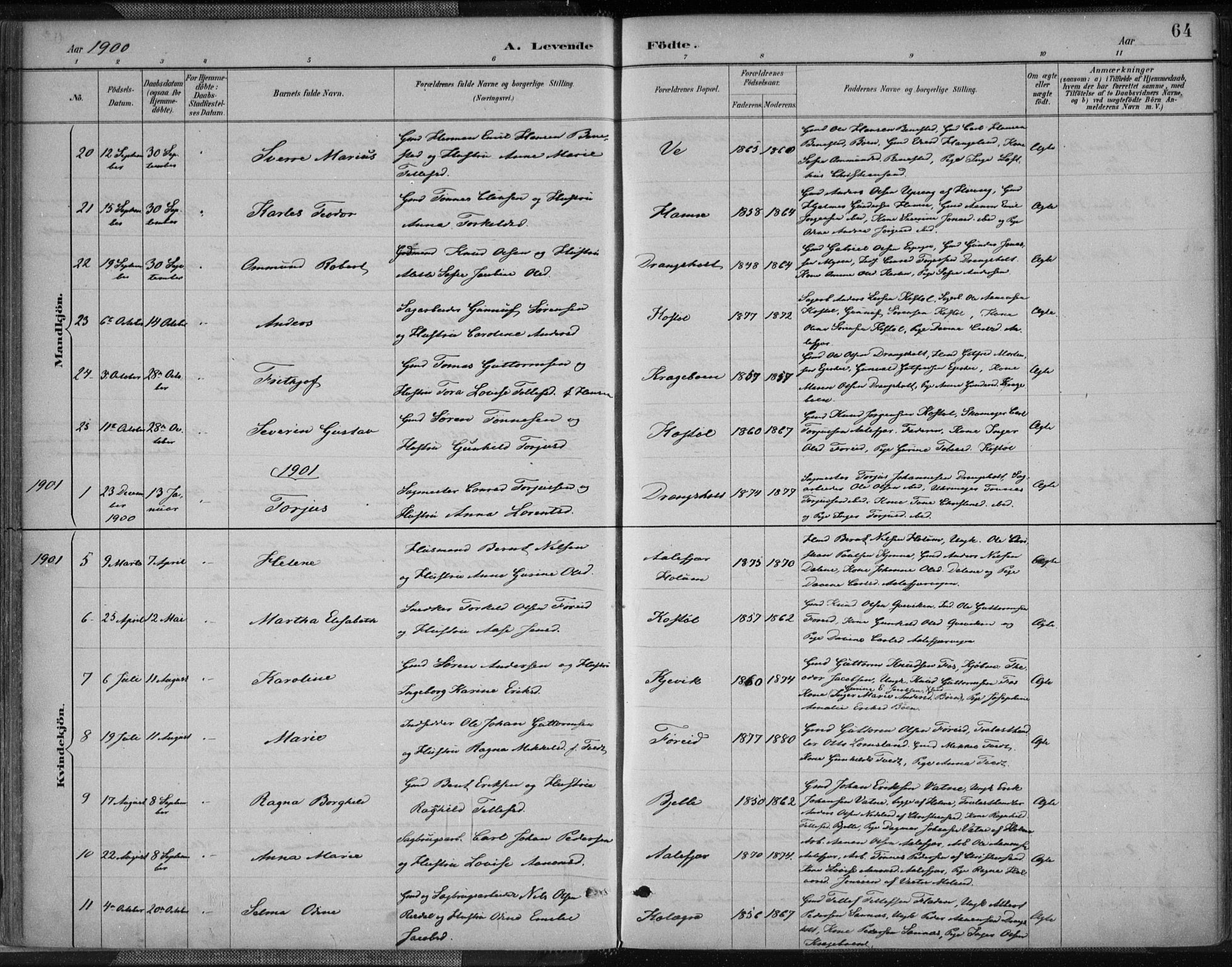 Tveit sokneprestkontor, AV/SAK-1111-0043/F/Fa/L0007: Parish register (official) no. A 7, 1887-1908, p. 64