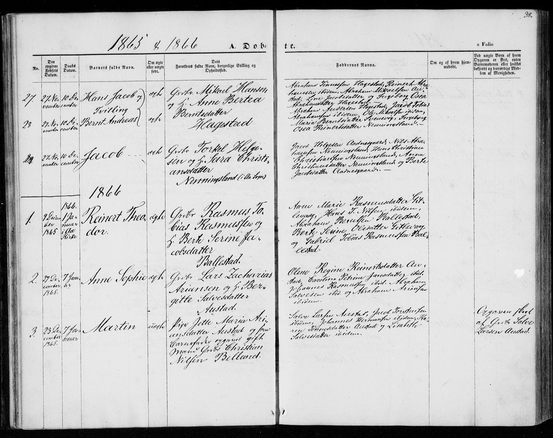 Lyngdal sokneprestkontor, SAK/1111-0029/F/Fa/Faa/L0002: Parish register (official) no. A 2, 1858-1870, p. 38