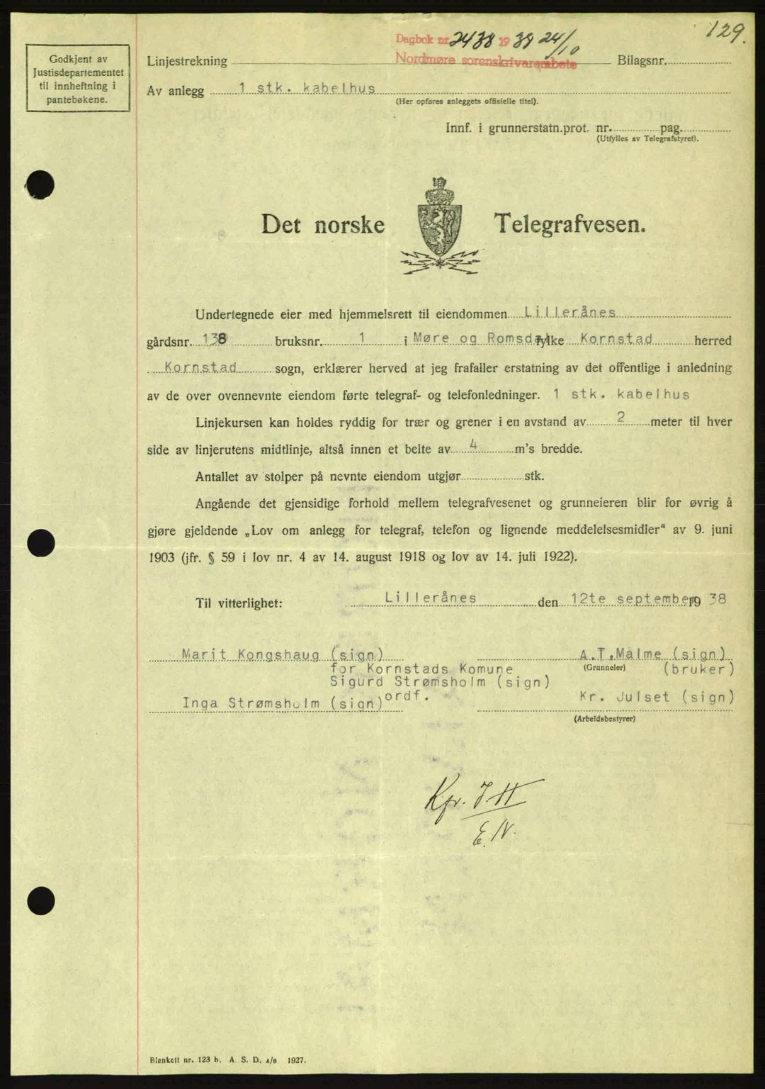 Nordmøre sorenskriveri, AV/SAT-A-4132/1/2/2Ca: Mortgage book no. B84, 1938-1939, Diary no: : 2438/1938