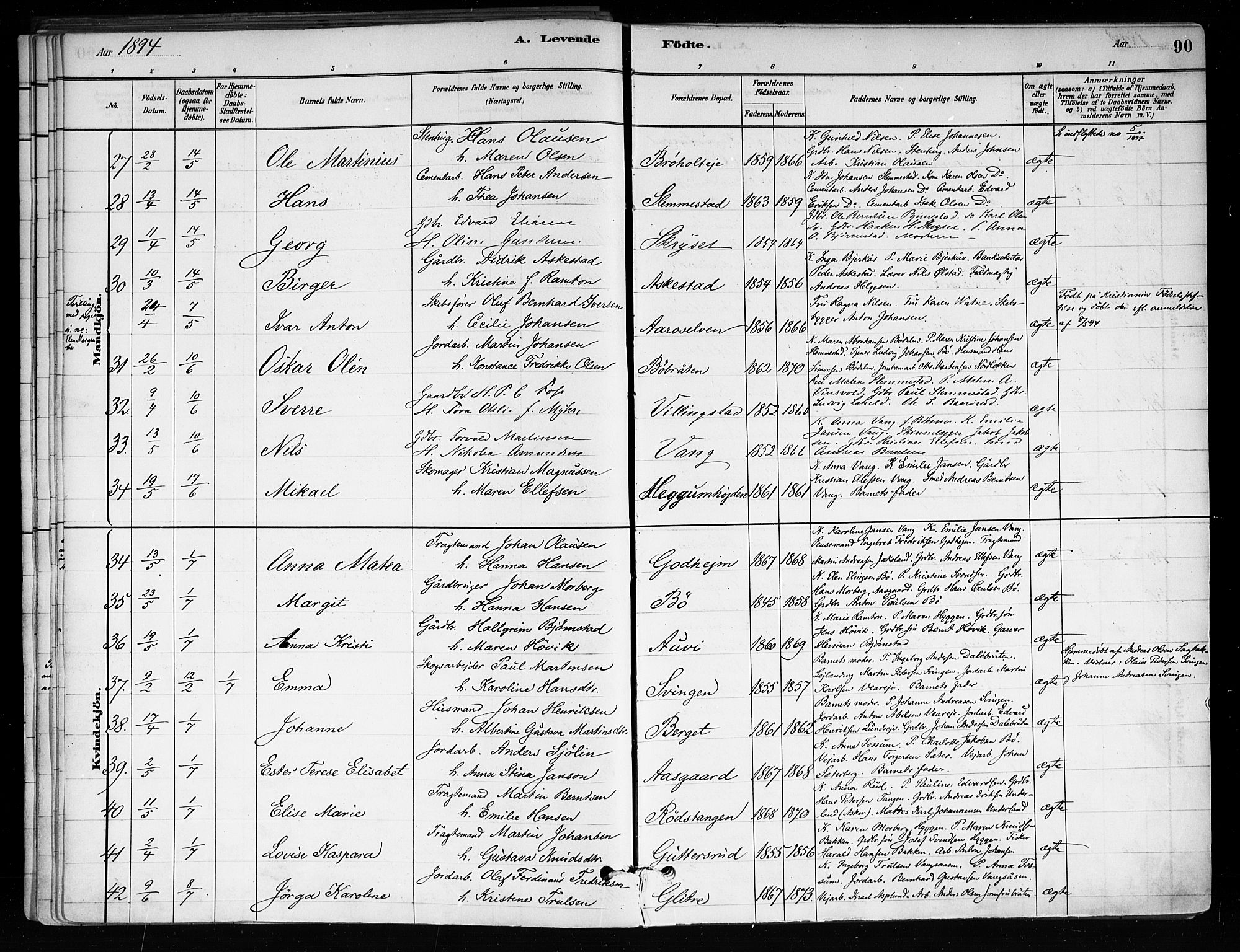 Røyken kirkebøker, SAKO/A-241/F/Fa/L0008: Parish register (official) no. 8, 1880-1897, p. 90