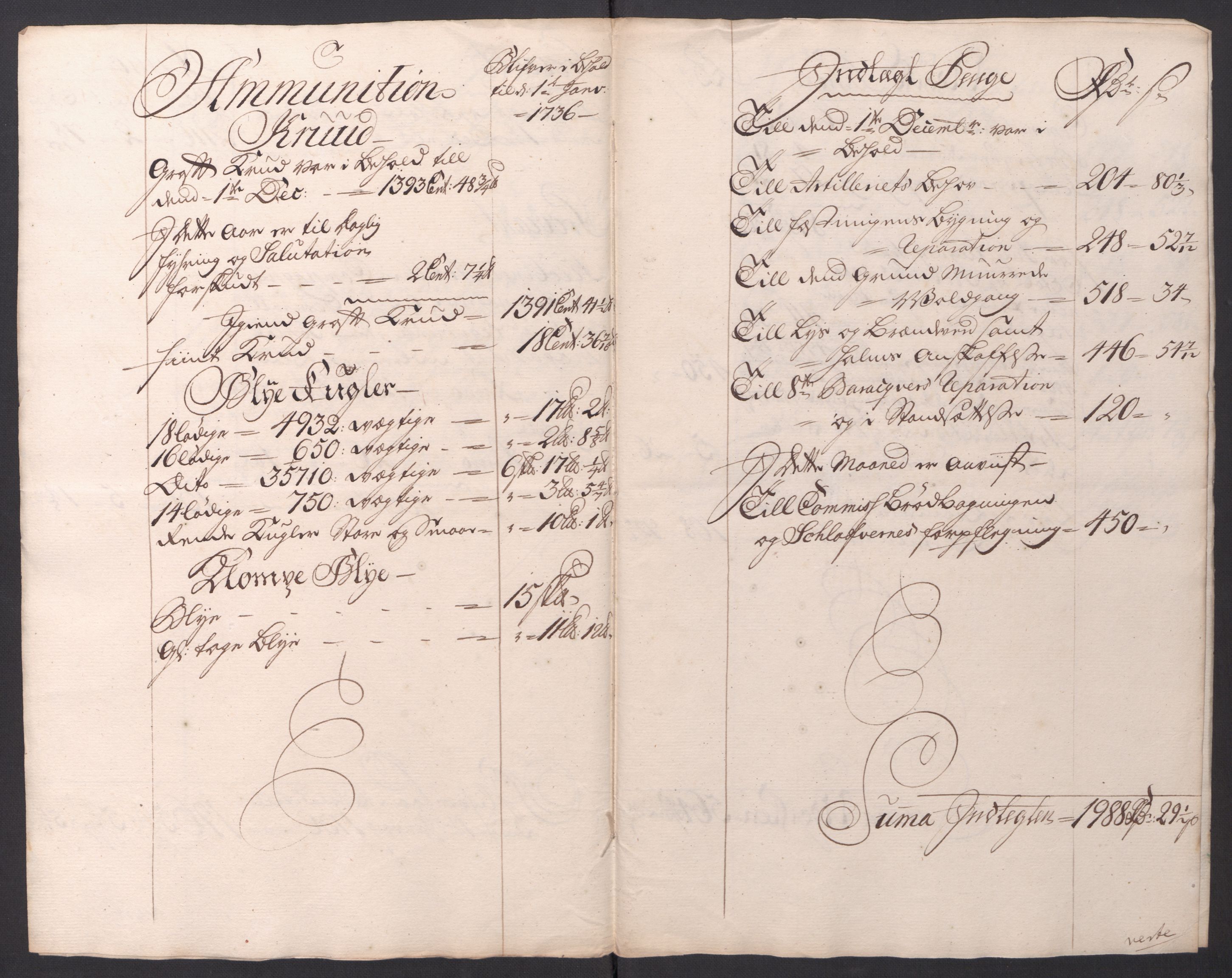 Kommanderende general (KG I) med Det norske krigsdirektorium, RA/EA-5419/D/L0154: Fredriksten festning: Brev, inventarfortegnelser og regnskapsekstrakter, 1730-1739, p. 420