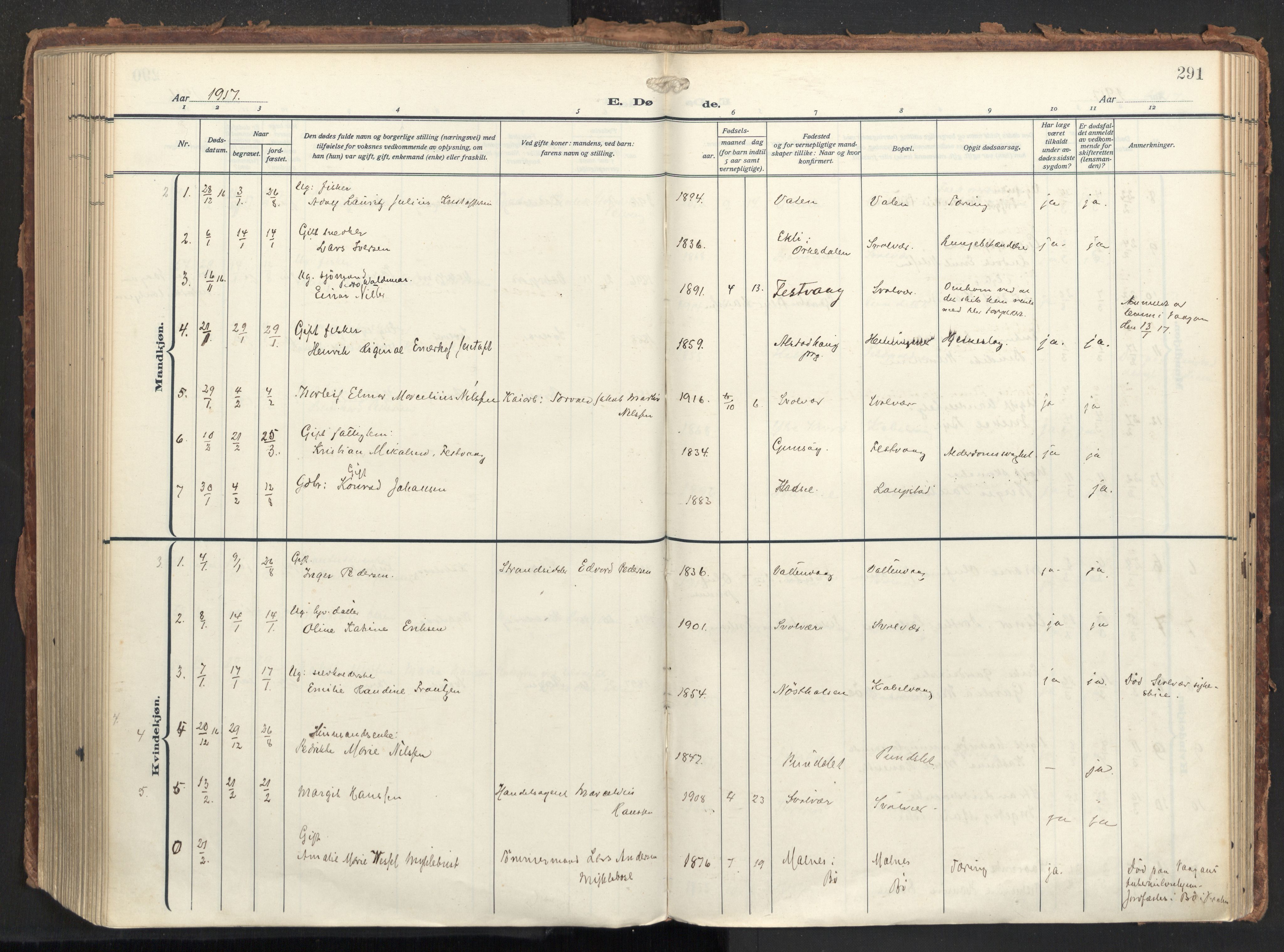 Ministerialprotokoller, klokkerbøker og fødselsregistre - Nordland, SAT/A-1459/874/L1064: Parish register (official) no. 874A08, 1915-1926, p. 291