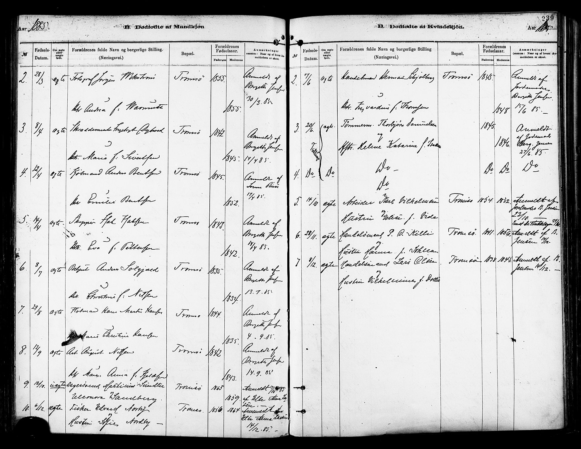 Tromsø sokneprestkontor/stiftsprosti/domprosti, SATØ/S-1343/G/Ga/L0014kirke: Parish register (official) no. 14, 1878-1888, p. 239