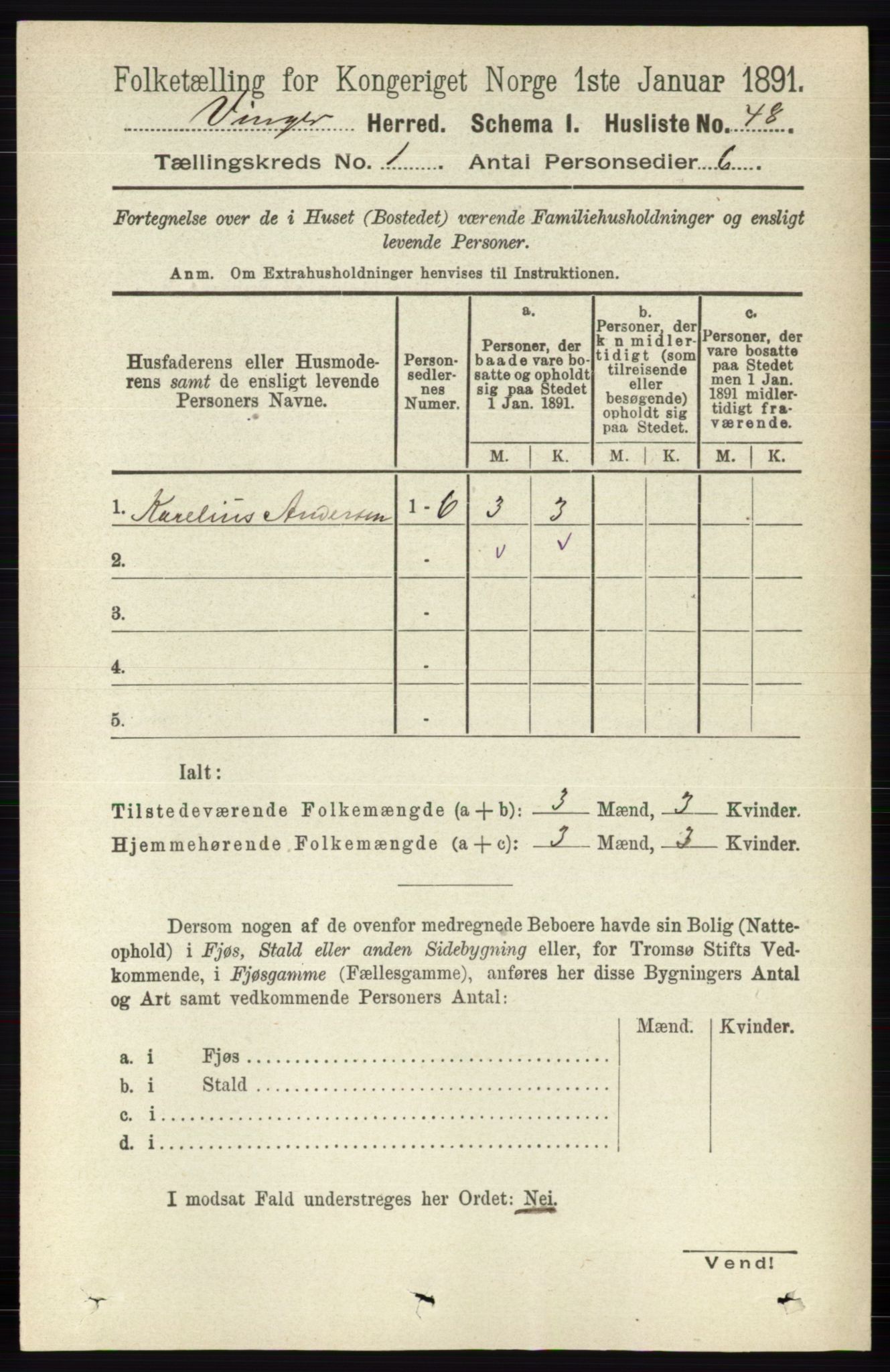 RA, 1891 census for 0421 Vinger, 1891, p. 86