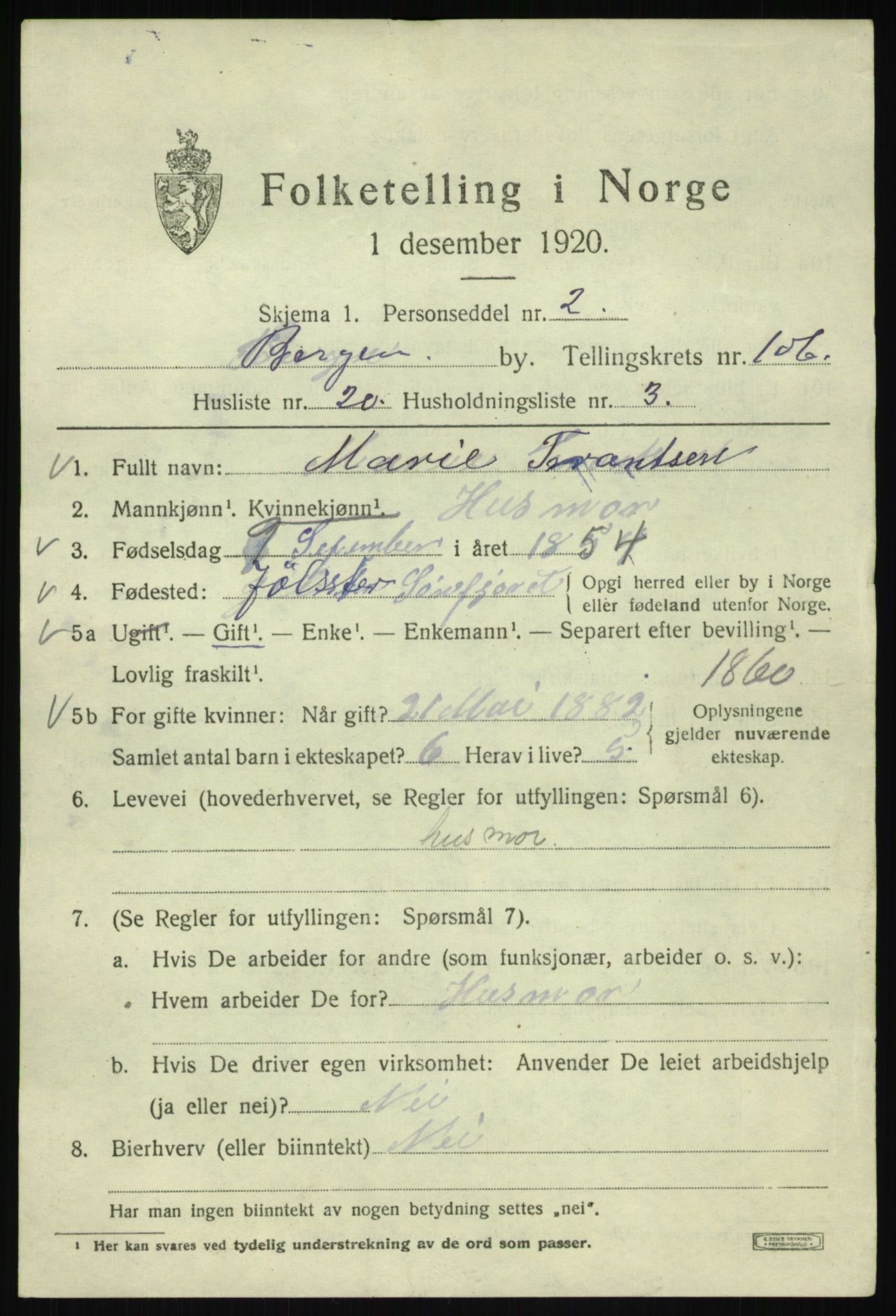 SAB, 1920 census for Bergen, 1920, p. 184780