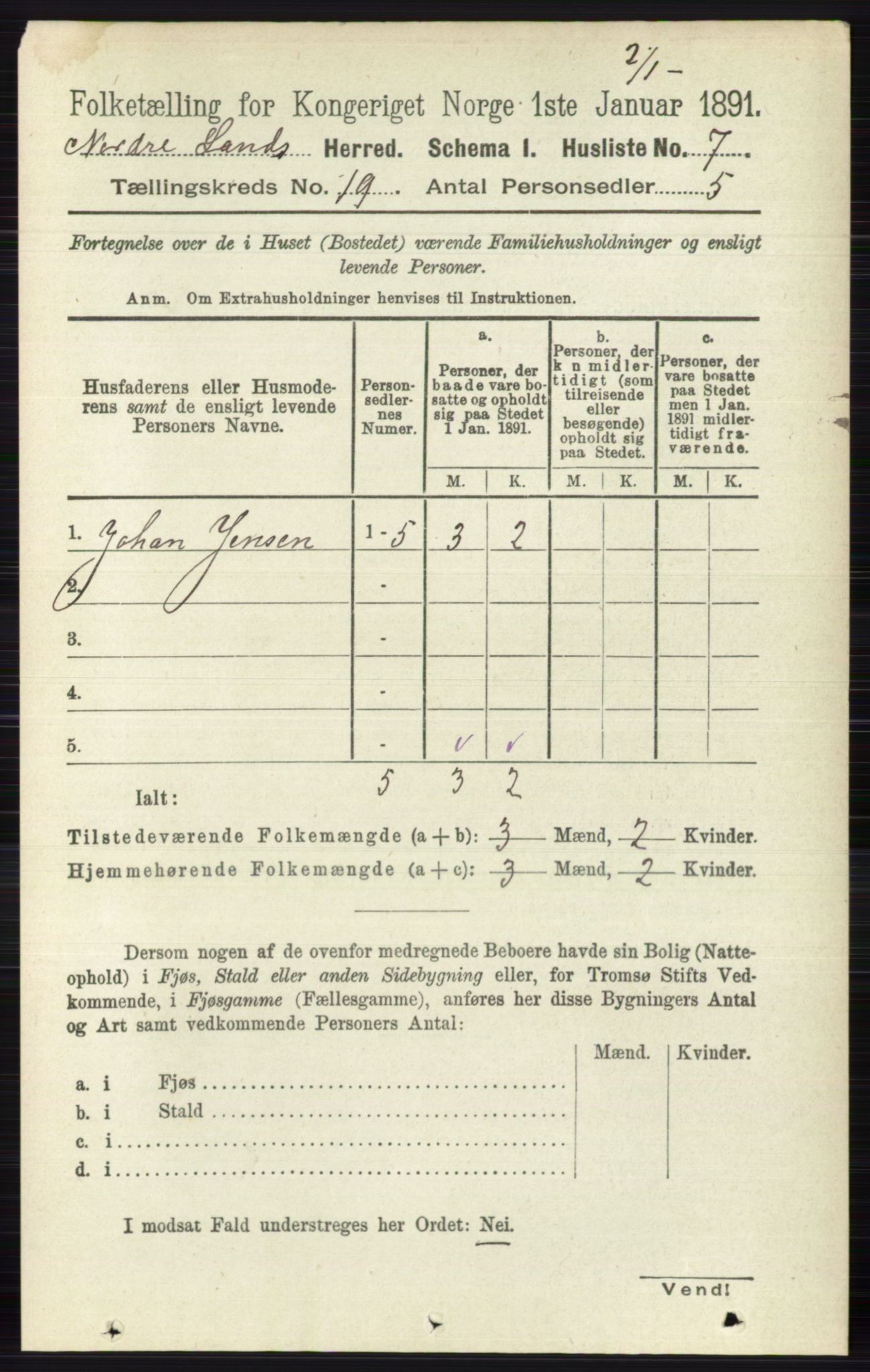 RA, 1891 census for 0538 Nordre Land, 1891, p. 4600