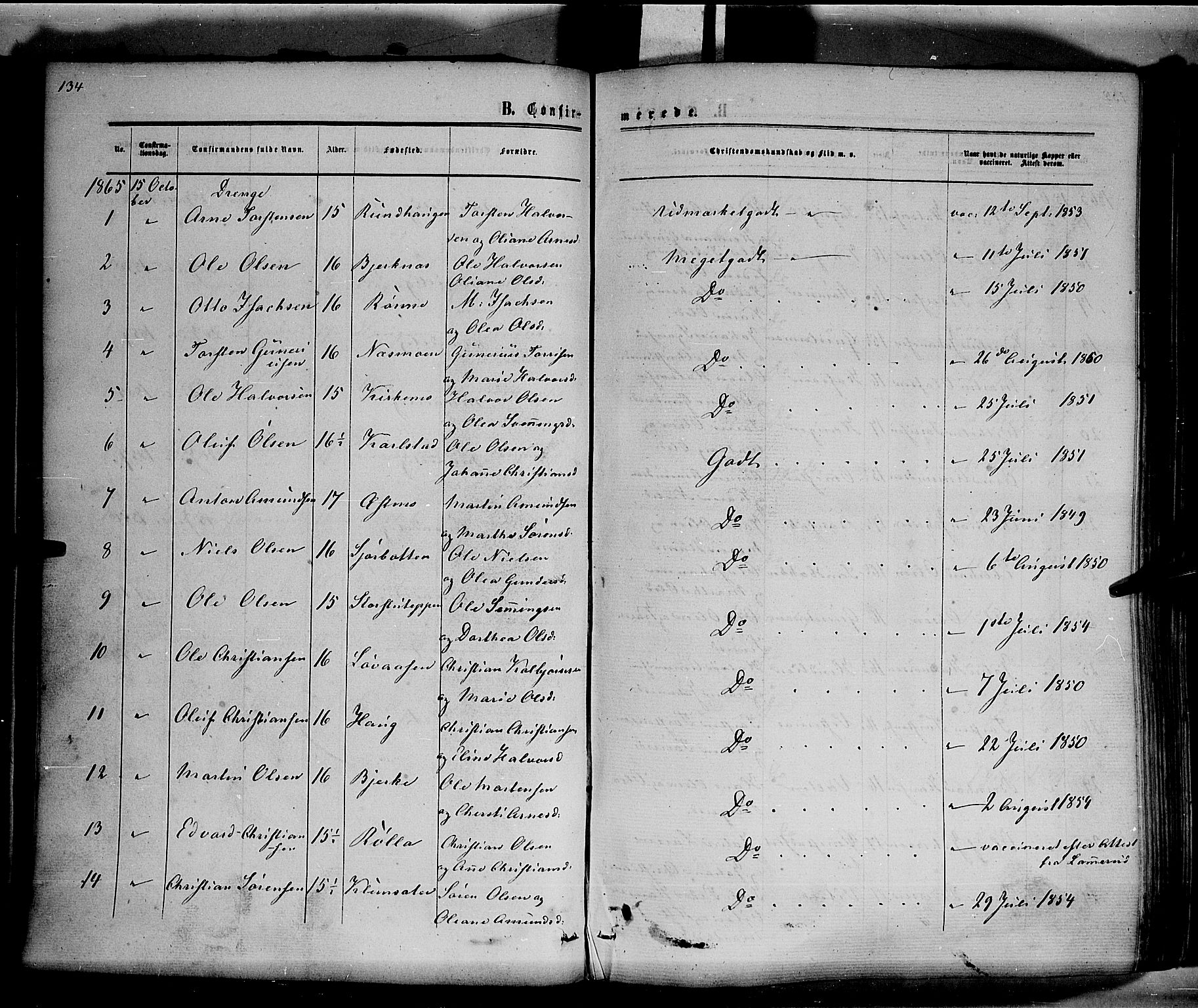 Hof prestekontor, AV/SAH-PREST-038/H/Ha/Haa/L0009: Parish register (official) no. 9, 1862-1877, p. 134